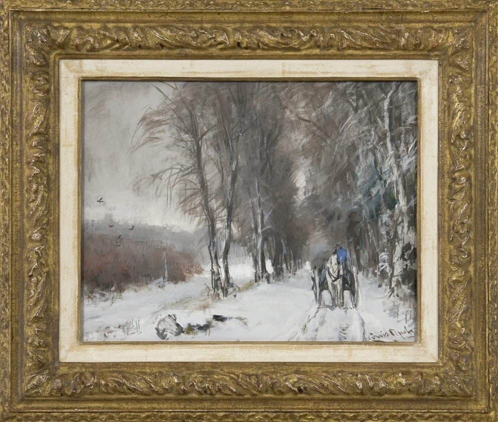 Louis Apol: Besneeuwde laan met paard en wagen (in lijst)