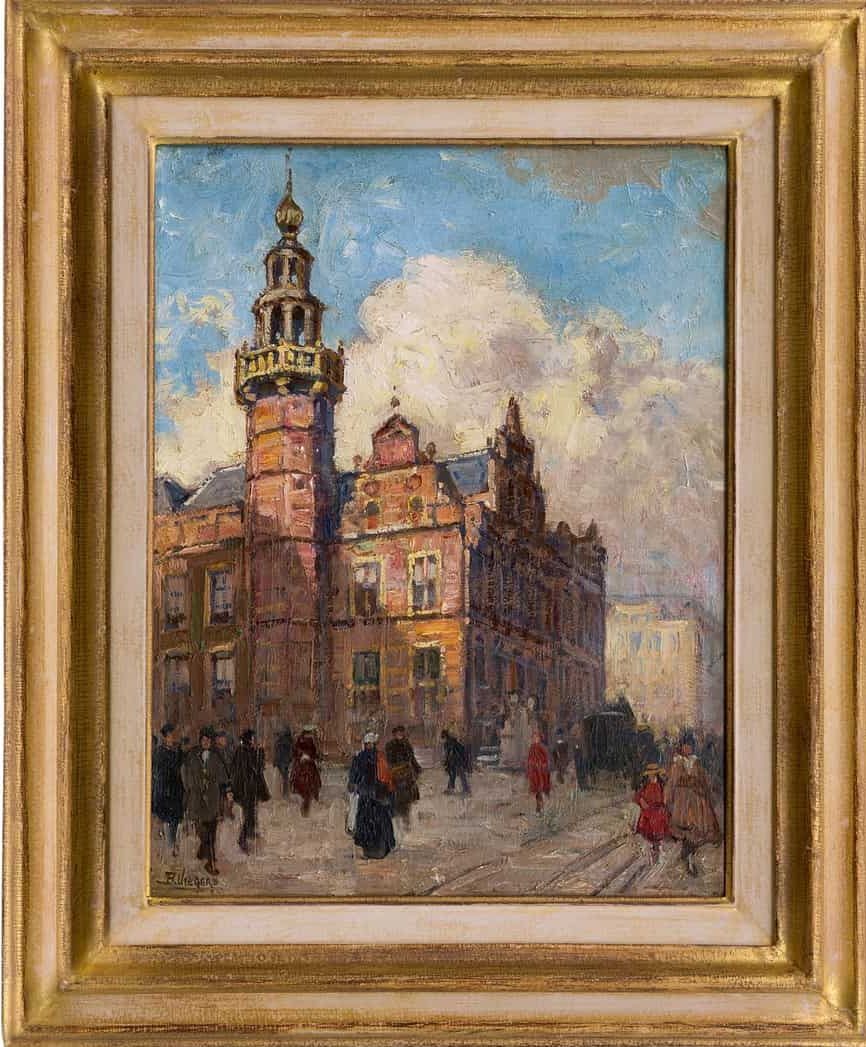 Ben Viegers: De Gravenstraat in Den Haag met het Oude Stadhuis (in lijst)