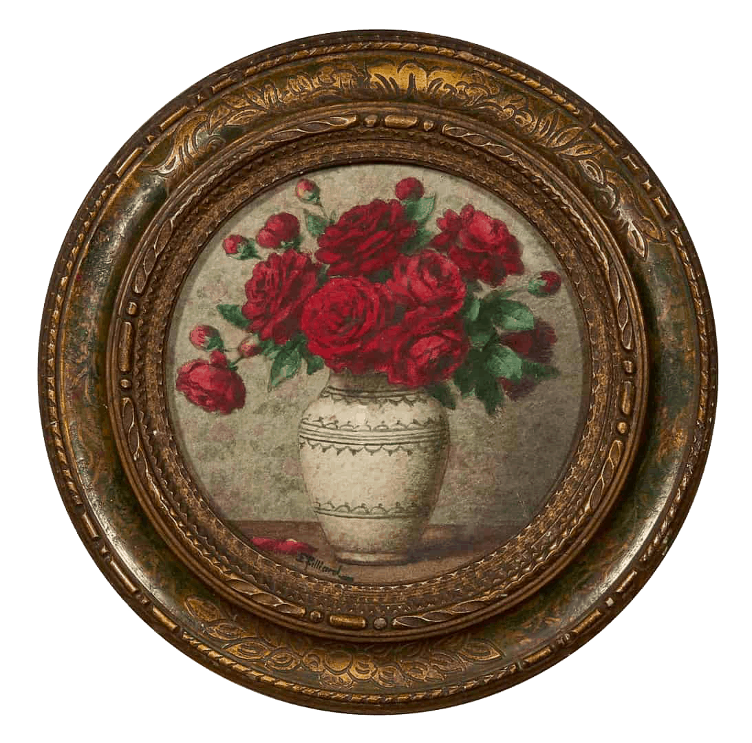Ernest Filliard: Rode rozen in een vaasje (in lijst)