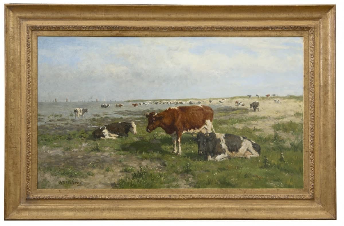 Herman Wolbers: Wadende koeien aan de Zuiderzee (in lijst)