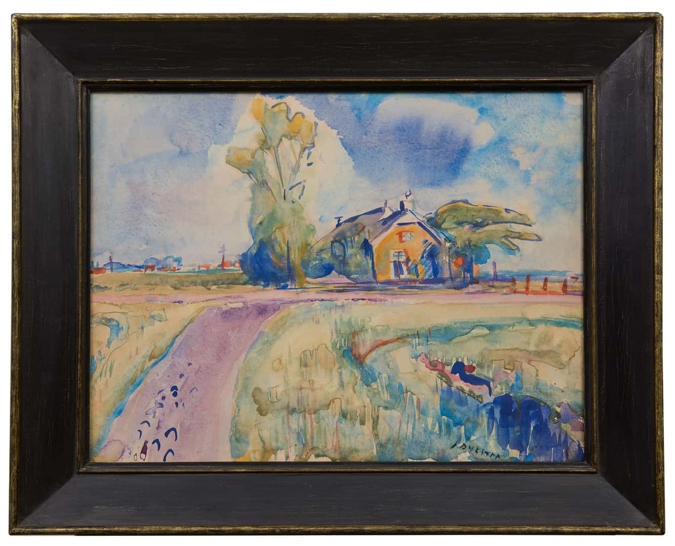 Johan Dijkstra: Boerderij langs landweg (in lijst)