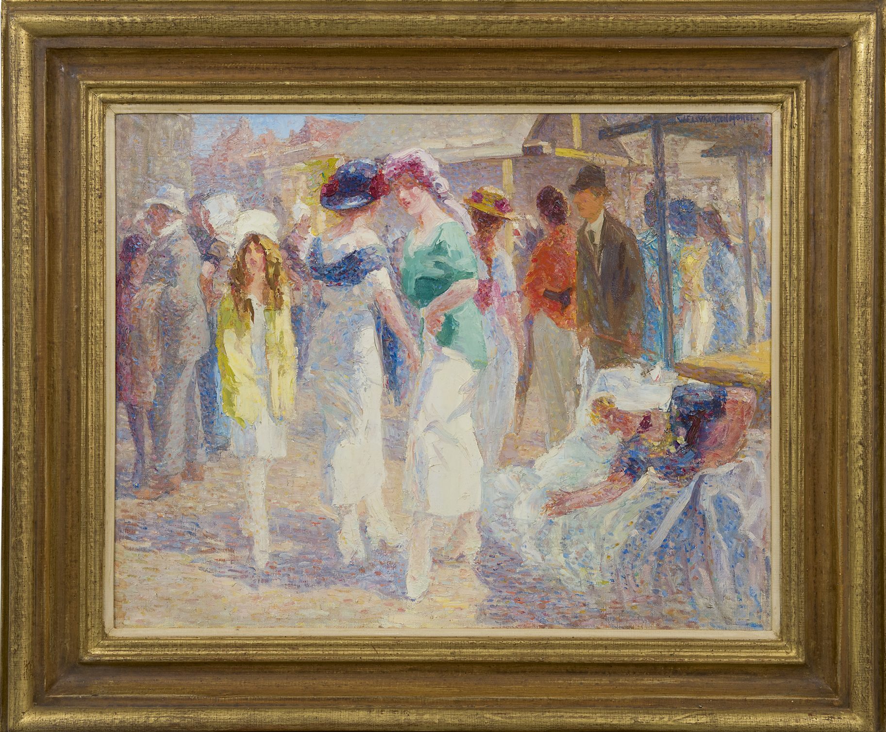 Willem Vaarzon Morel: Op de markt in Middelburg tijdens een zonnige dag (in lijst)