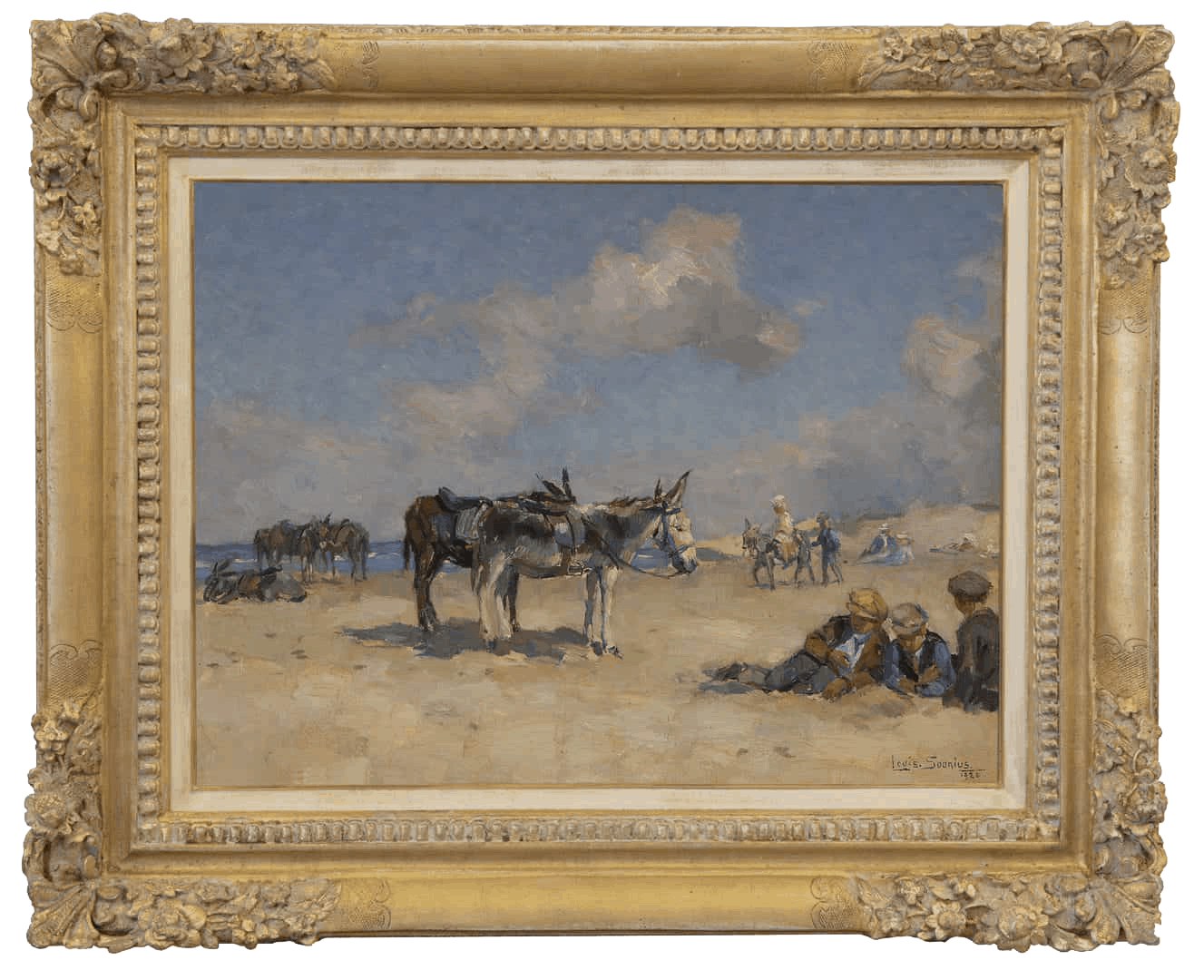 Louis Soonius: Ezeltjes op het strand (in lijst)