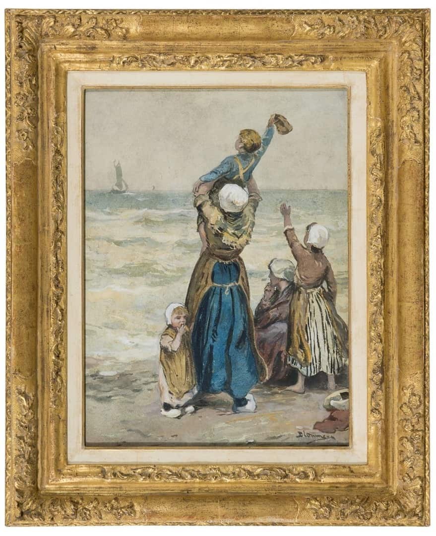 Bernardus Johannes Blommers: Uitzwaaien van de vissers (in lijst)