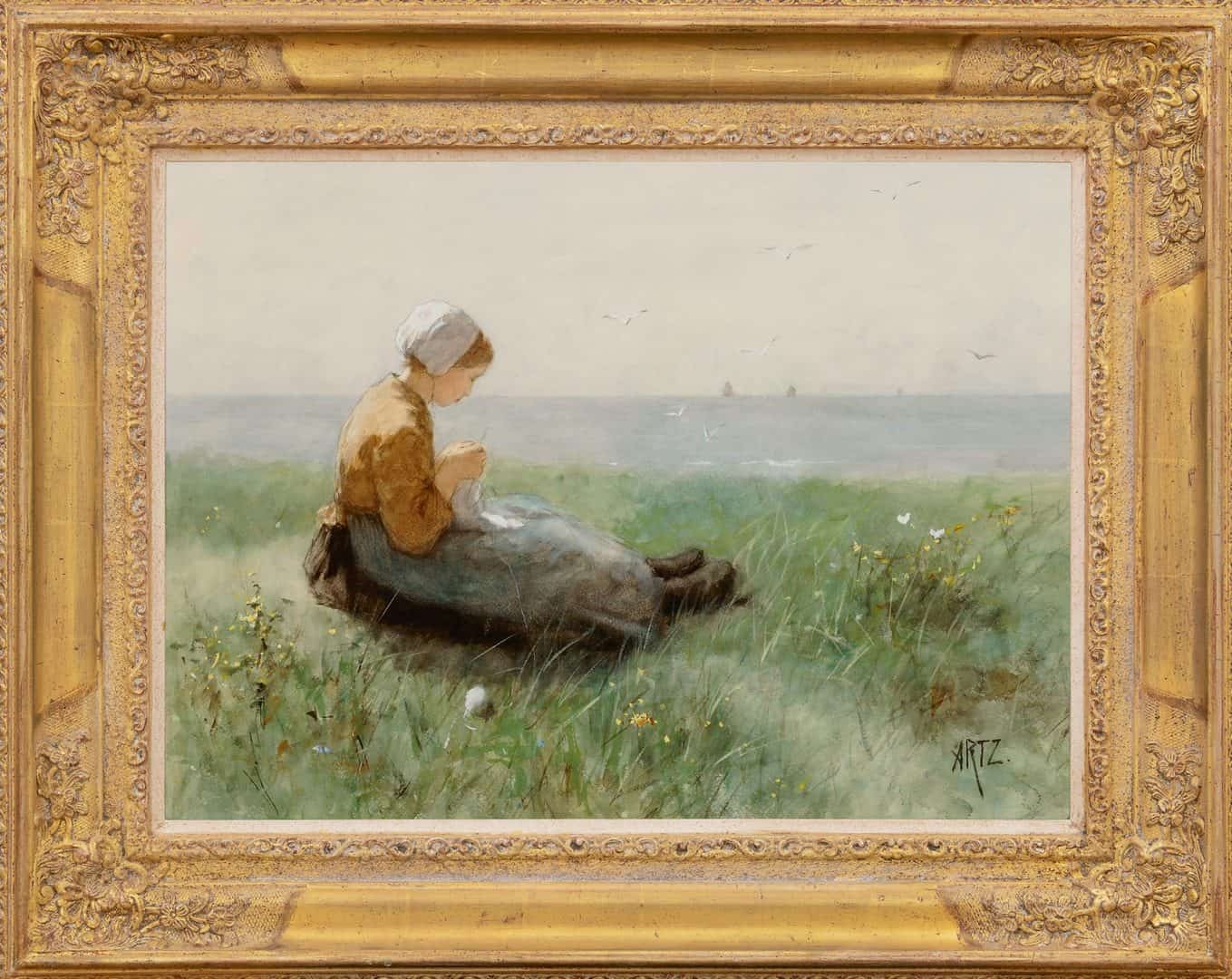 Bernardus Johannes Blommers: Breiend vissersmeisje in de duinen (in lijst)
