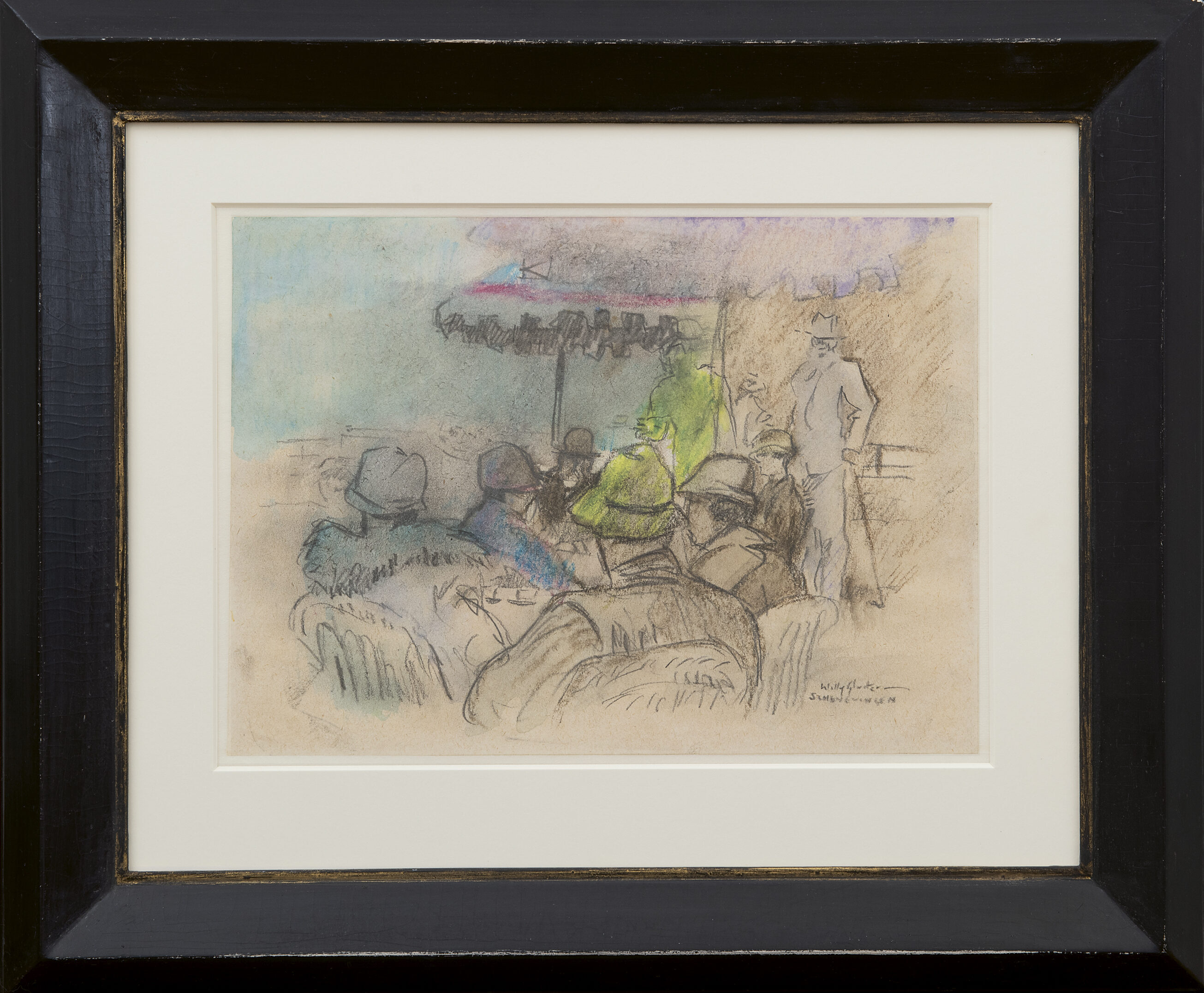 Willy Sluiter: Op een terras in Scheveningen (in lijst)