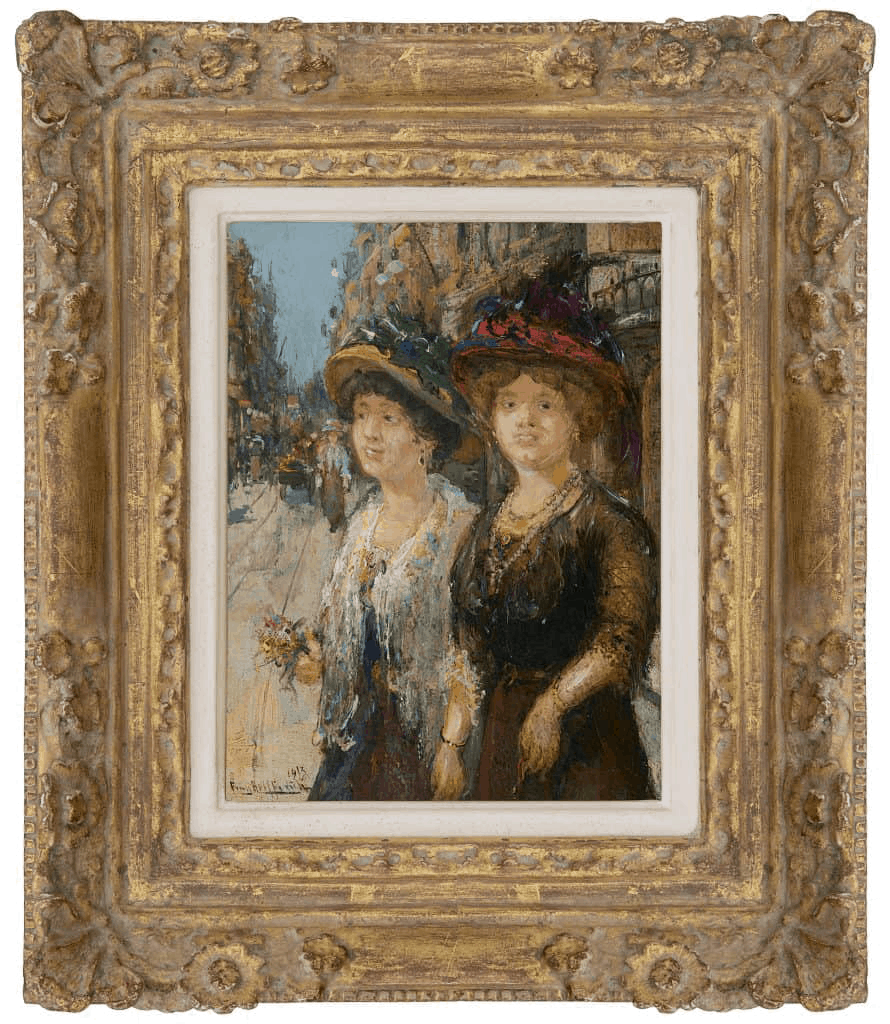 Franz Helfferich: Twee dames in een Haagse straat (in lijst)