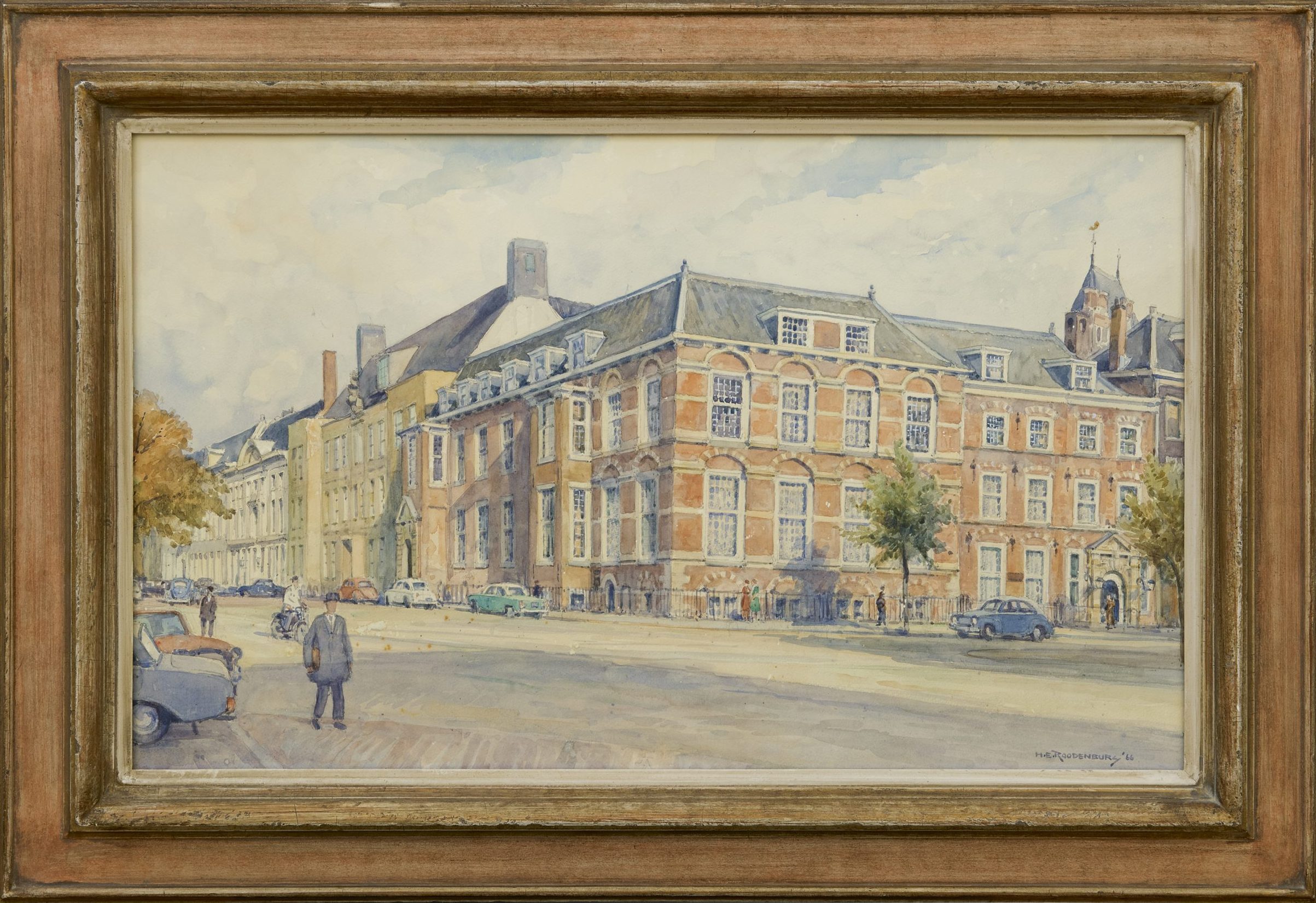 Hendrikus Elias Roodenburg: Gezicht op de Kneuterdijk te Den Haag (in lijst)