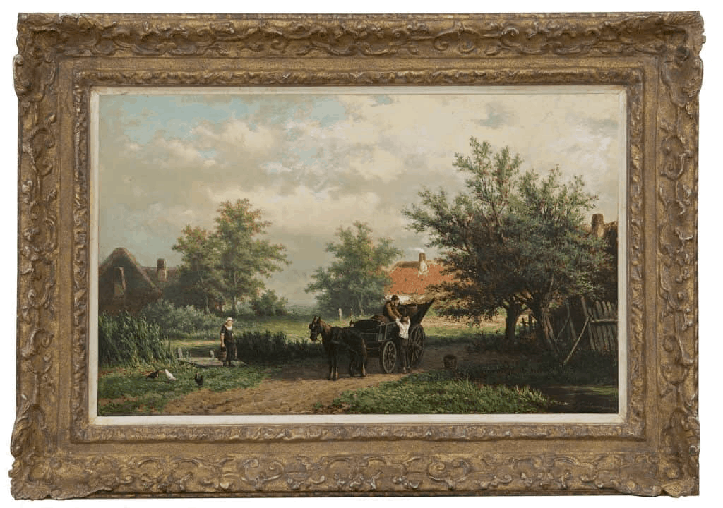 Georgius Heerebaart: Paard en wagen in een zomers landschap (in lijst)