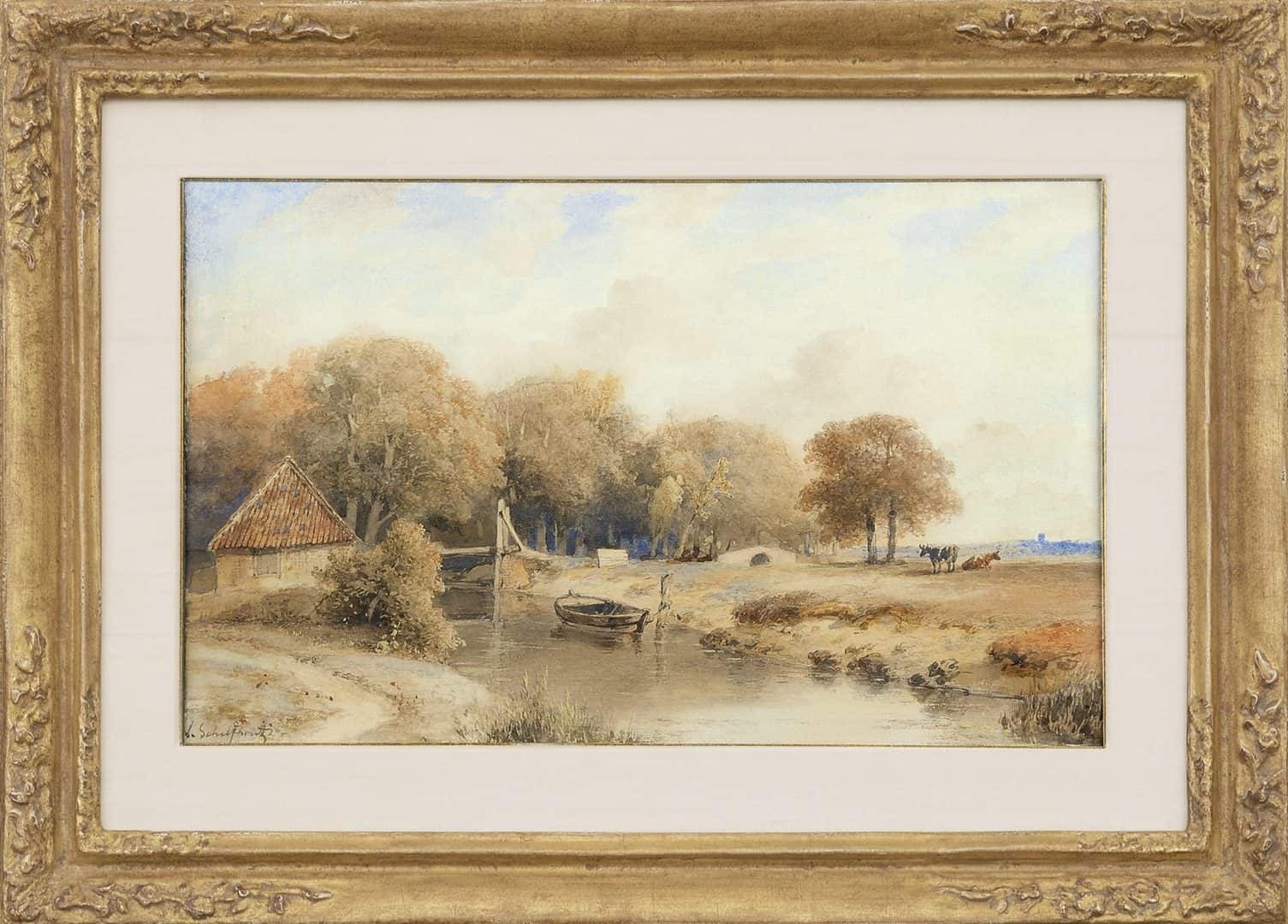 Andreas Schelfhout: Riviergezicht (in lijst)