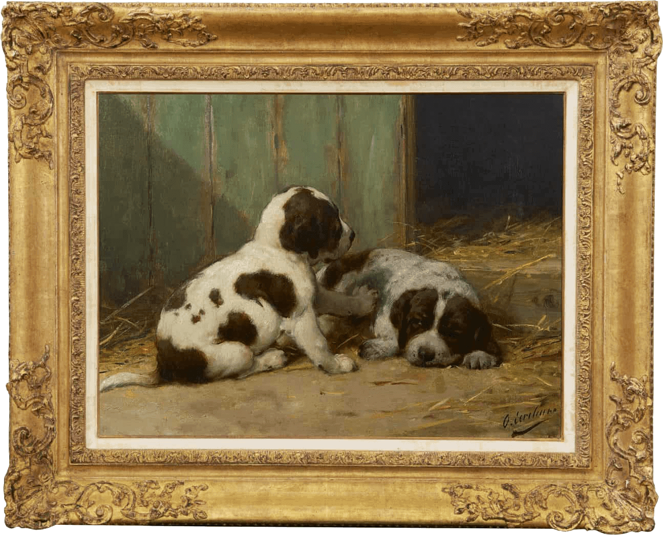 Otto Eerelman: Twee Sint Bernard puppies (in lijst)