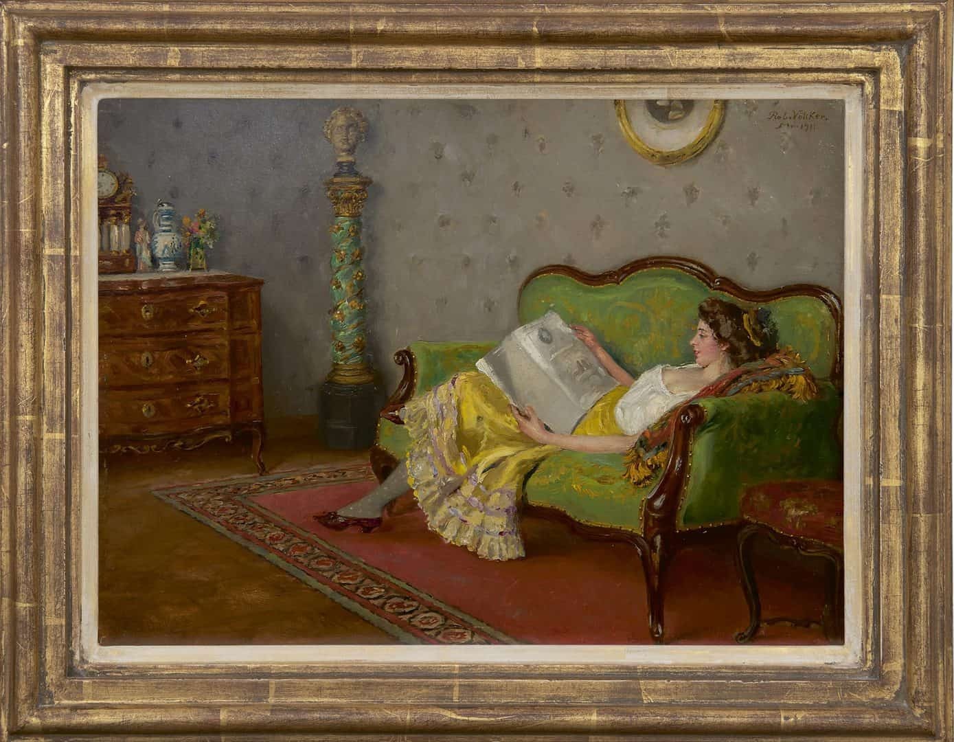 Robert Völcker: Lezende dame op een sofa (in lijst)