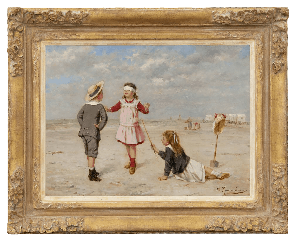 Albert Roosenboom: Blinddoekje spelen op het strand (in lijst)
