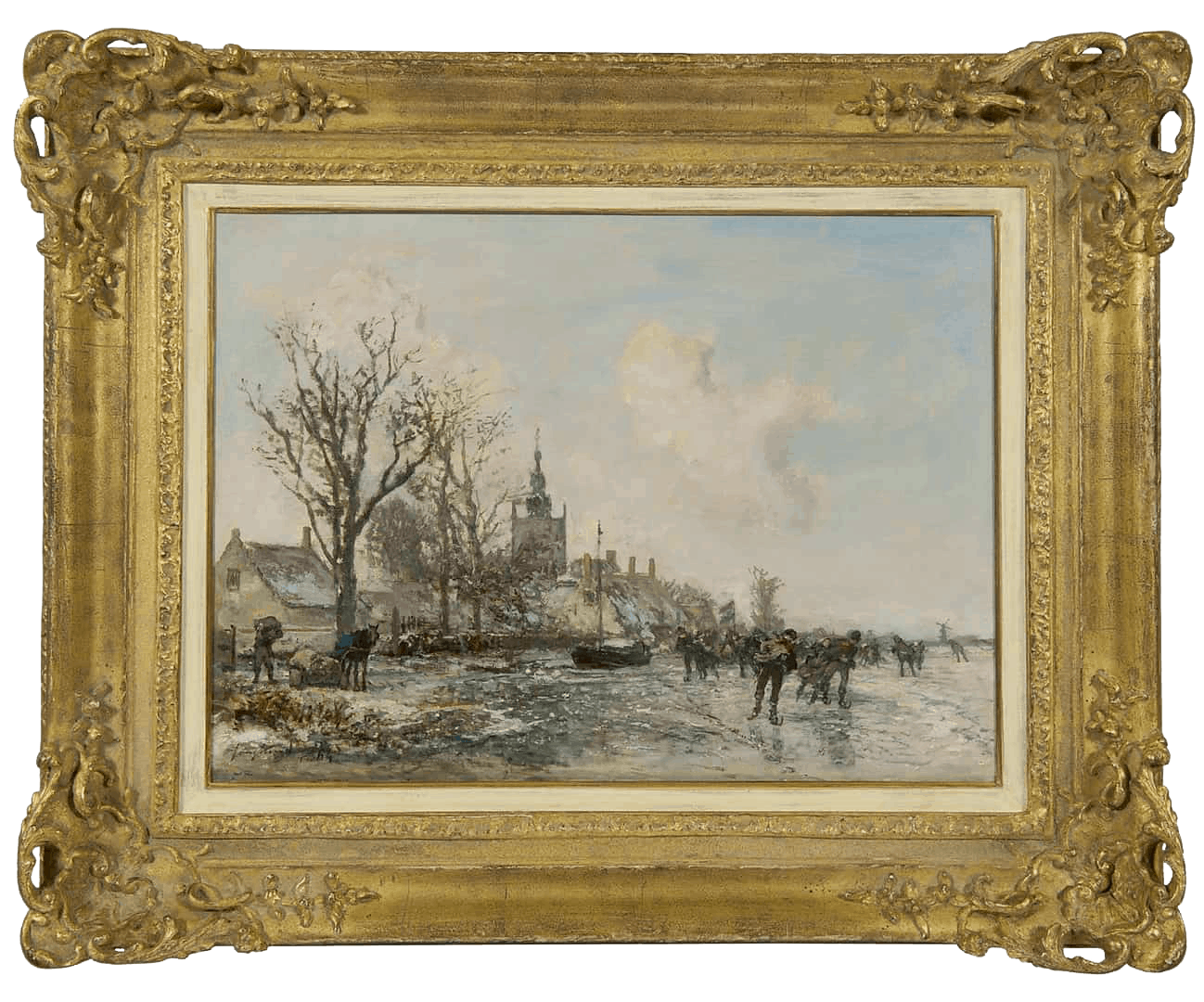 Johan Barthold Jongkind: Schaatsvertier bij Overschie (in lijst)