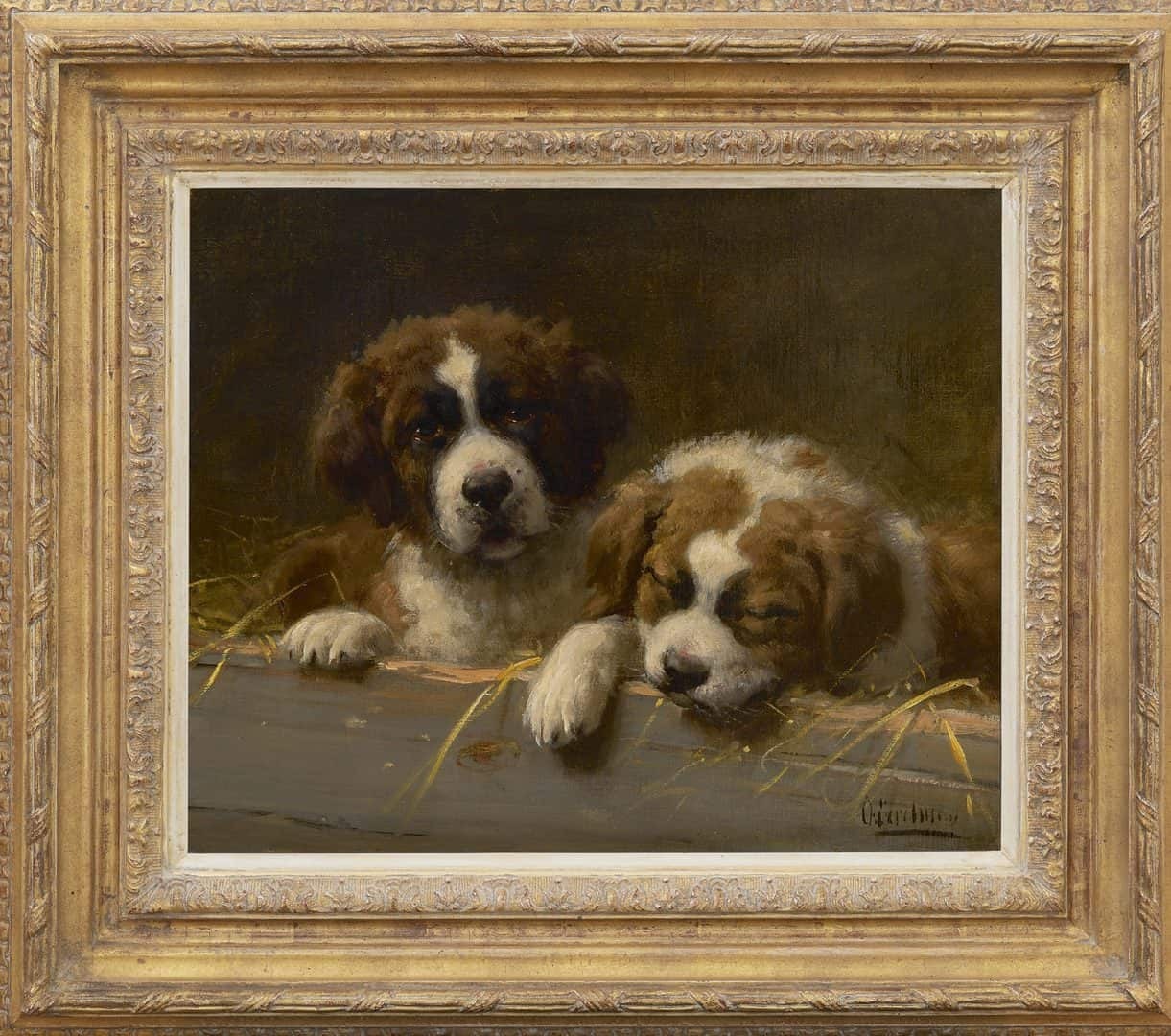 Otto Eerelman: St Bernard puppies (framed)