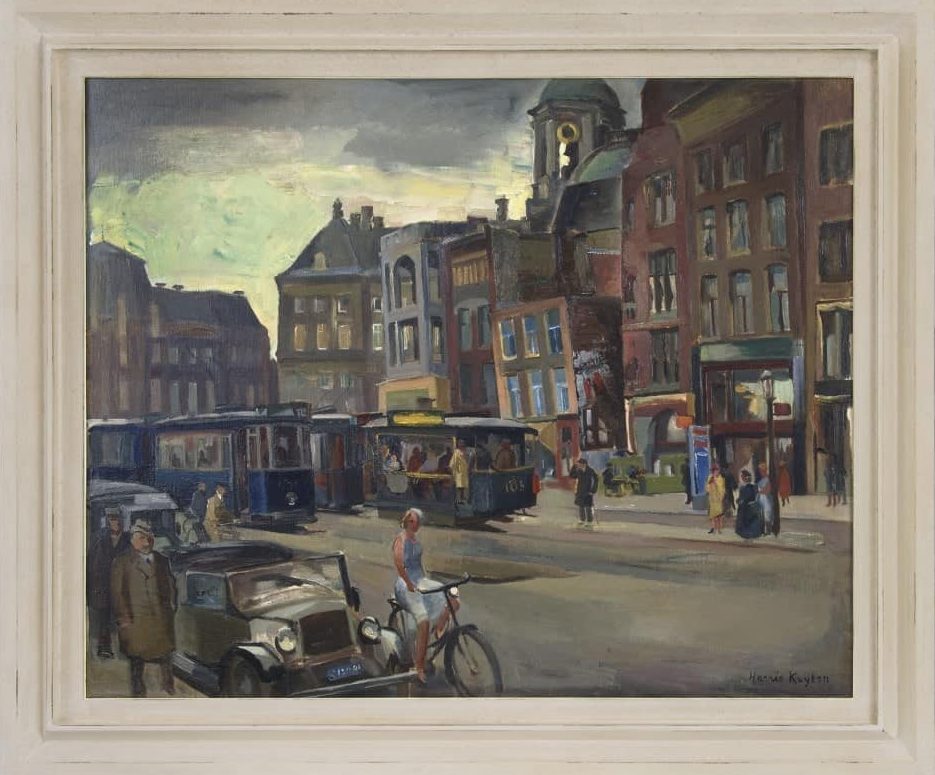 Harrie Kuyten: Gezicht op het Damrak, Amsterdam (in lijst)