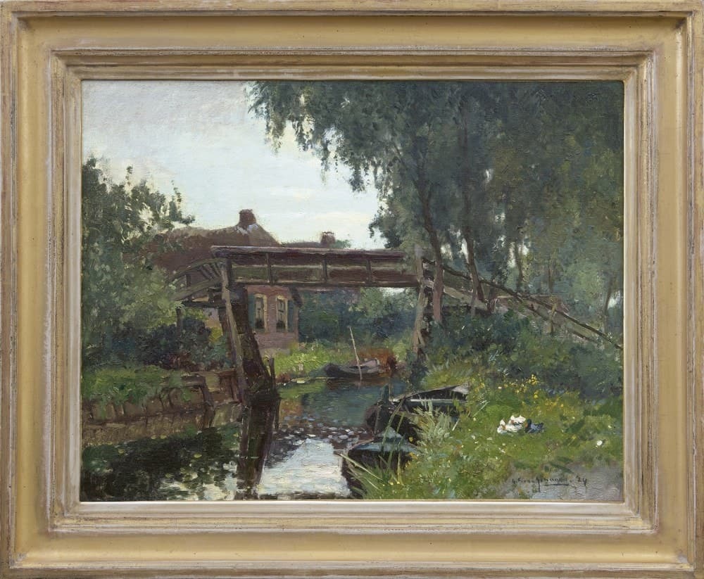 Gerbrand Frederik van Schagen: Bruggetje in Giethoorn (in lijst)