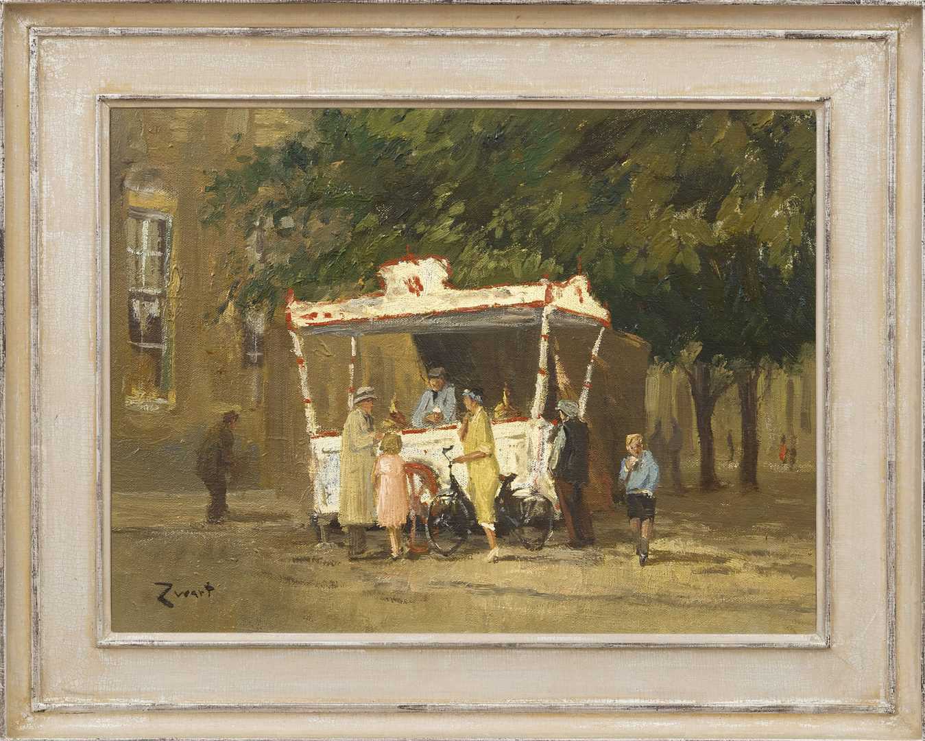 Arie Zwart: IJskar op de Melkmarkt in Zwolle (in lijst)