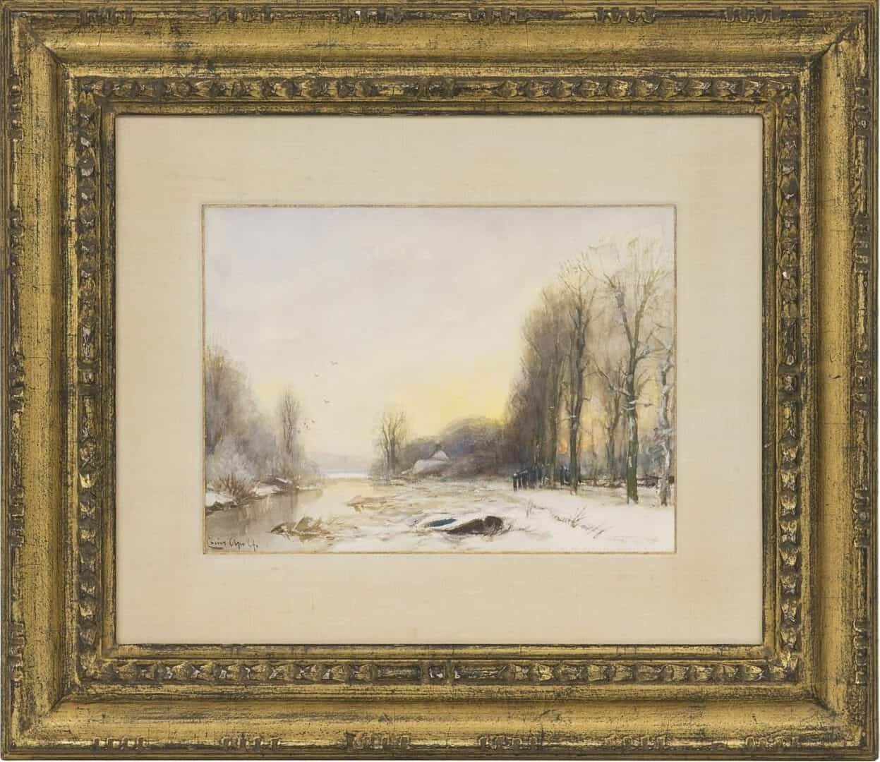 Louis Apol: Winters landschap bij zonsondergang (in lijst)