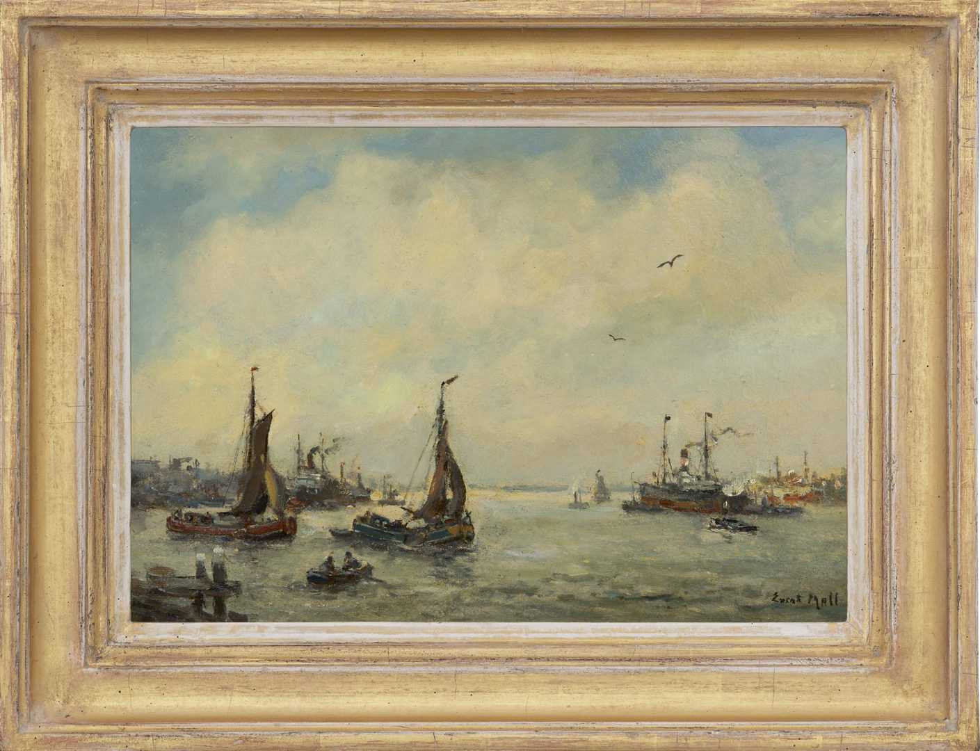 Evert Moll: Bij de haven van Rotterdam (in lijst)