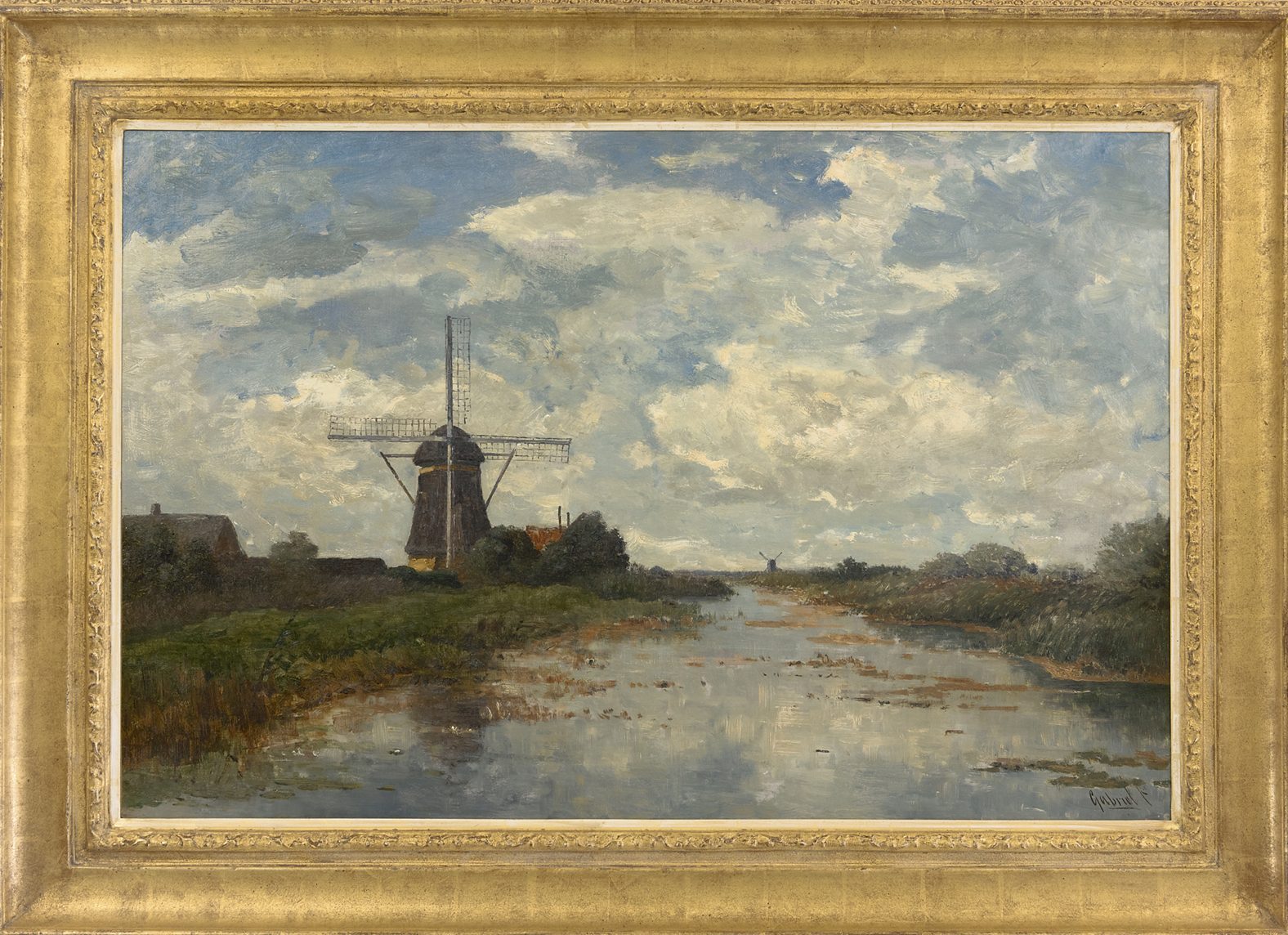 Paul Gabriël: Een molen aan de poldervaart bij Abcoude (in lijst)