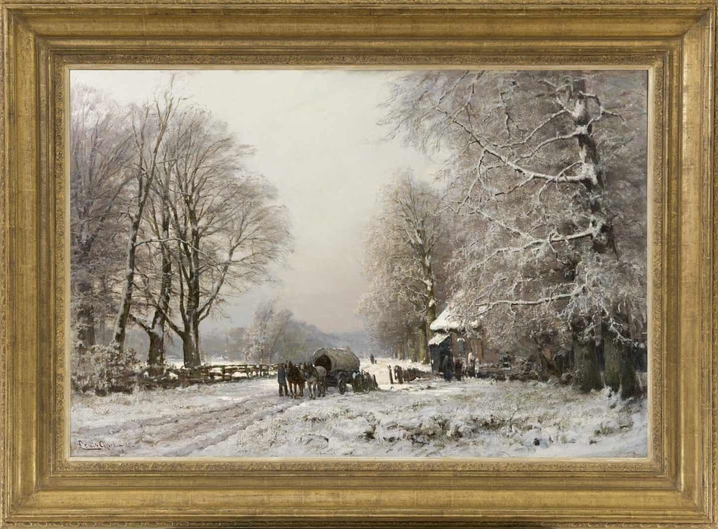Louis Apol: Winters landschap met paard en wagen (in lijst)