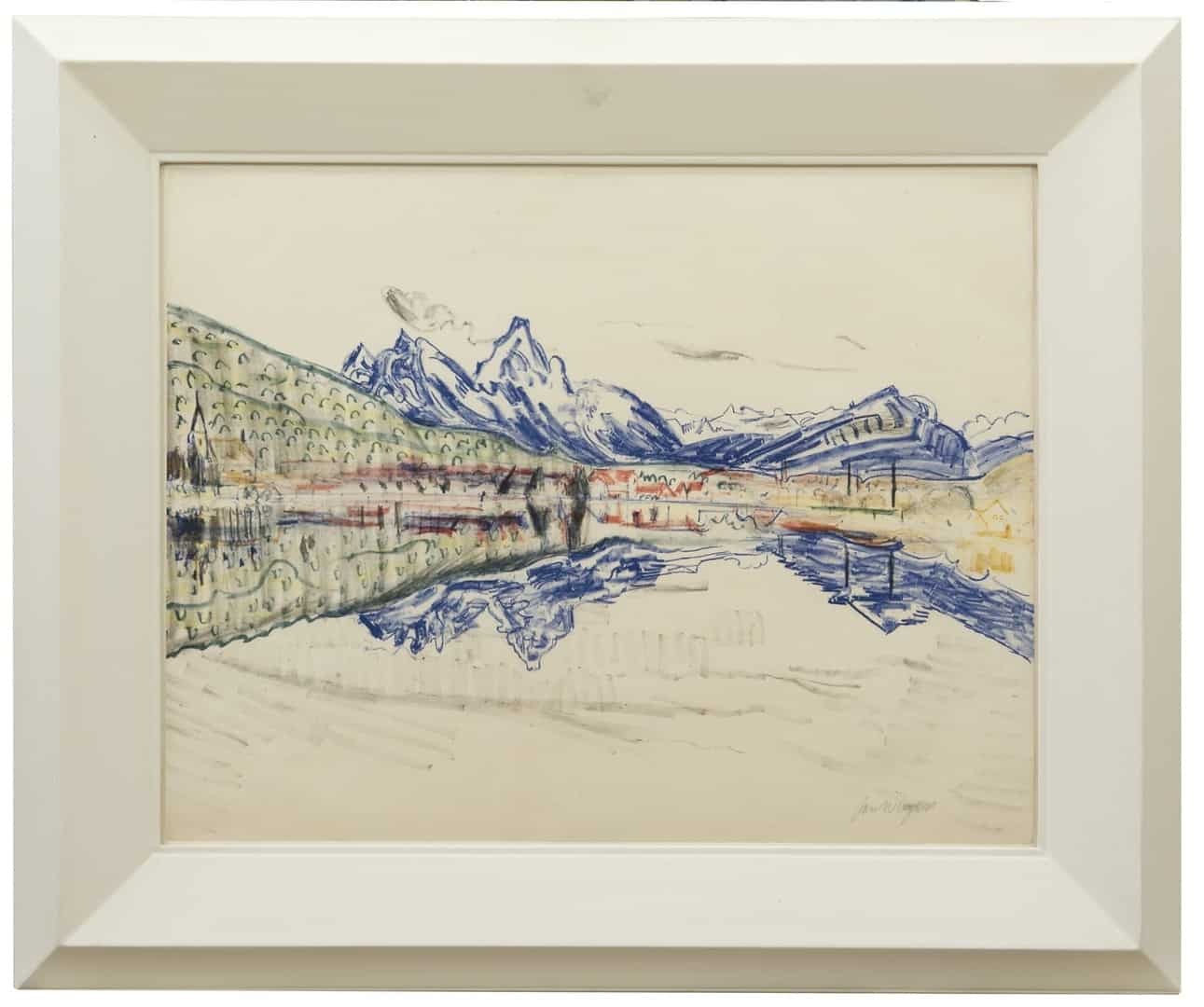 Jan Wiegers: Gezicht op Arth-Goldau en de Zugersee, Zwitserland (in lijst)