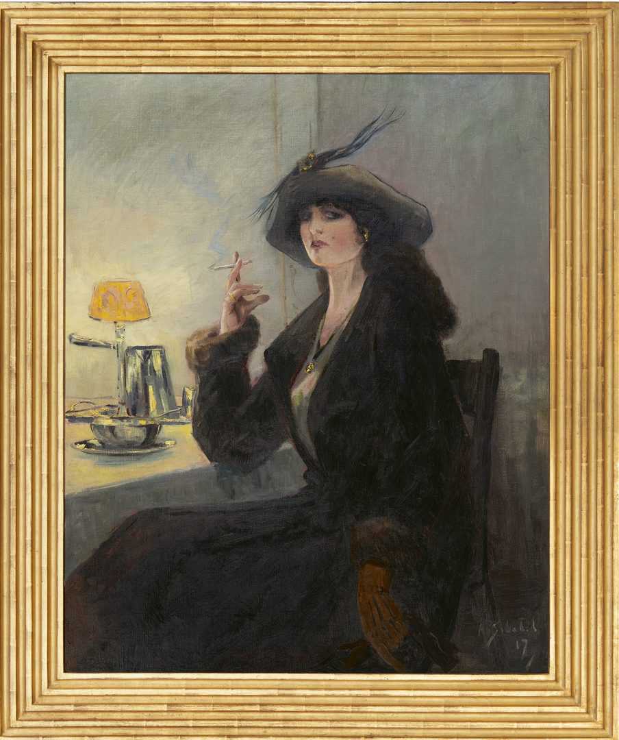 Anthonie Pieter Schotel: Vrouw met sigaret in een café (in lijst)