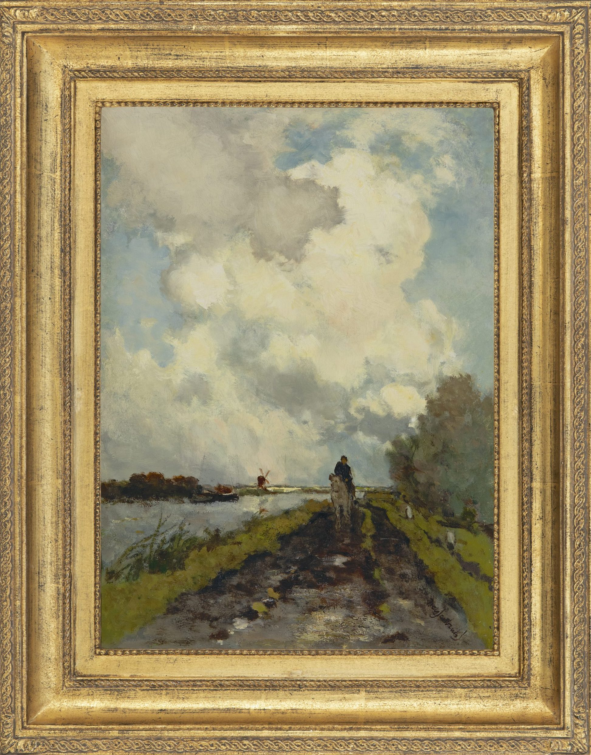 Hendrik Johannes Weissenbruch: Ruiter op een jaagpad bij Noorden (in lijst)