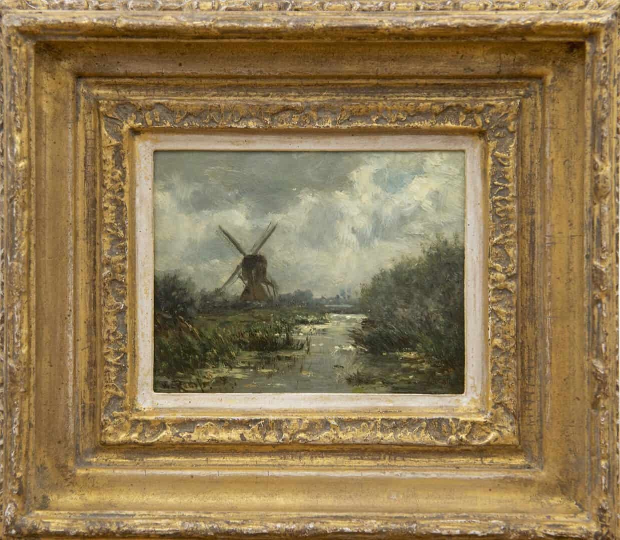 Willem Roelofs: Molen bij een poldervaart (in lijst)