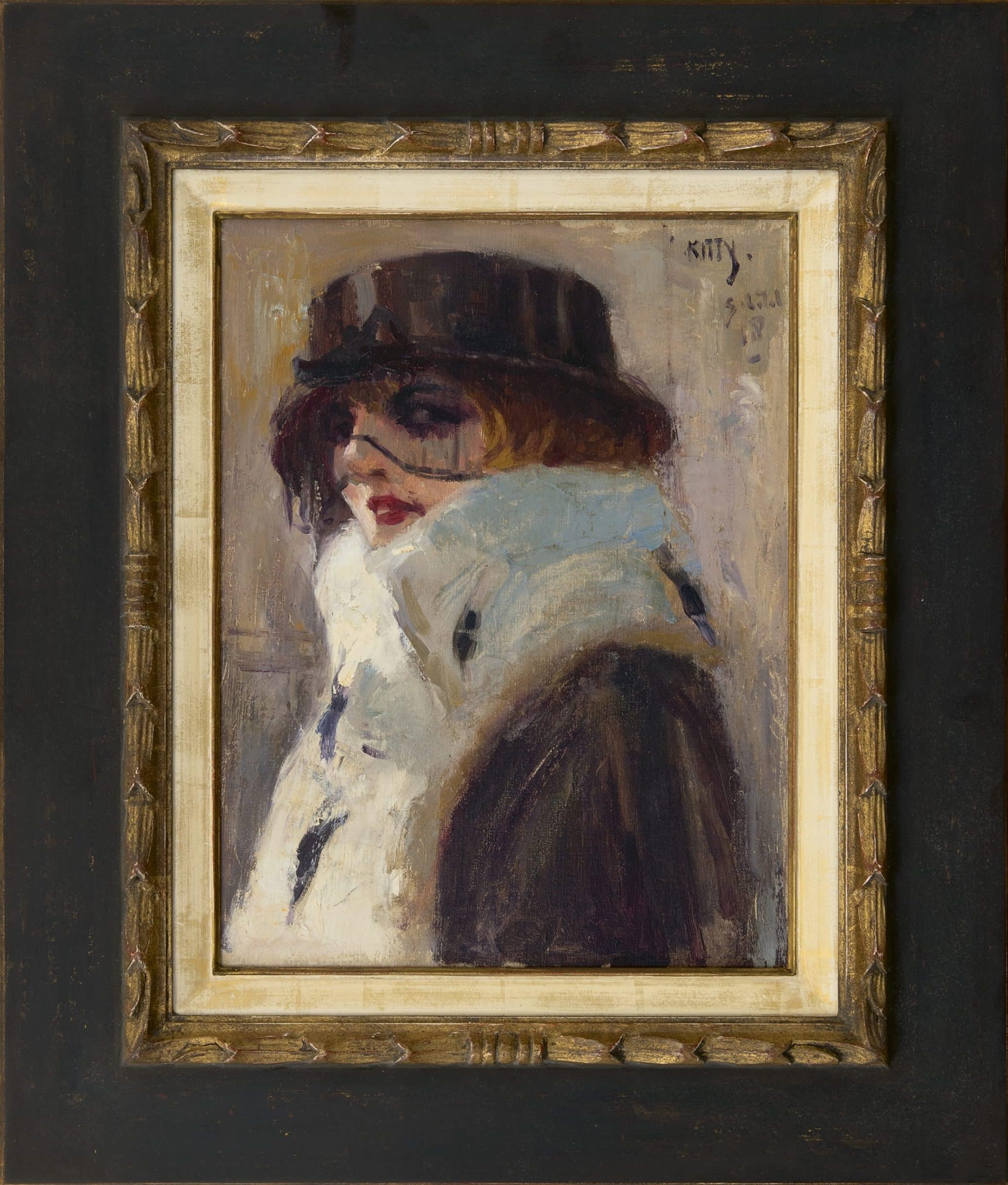 Anthonie Pieter Schotel: Vrouw met bontstola (in lijst)