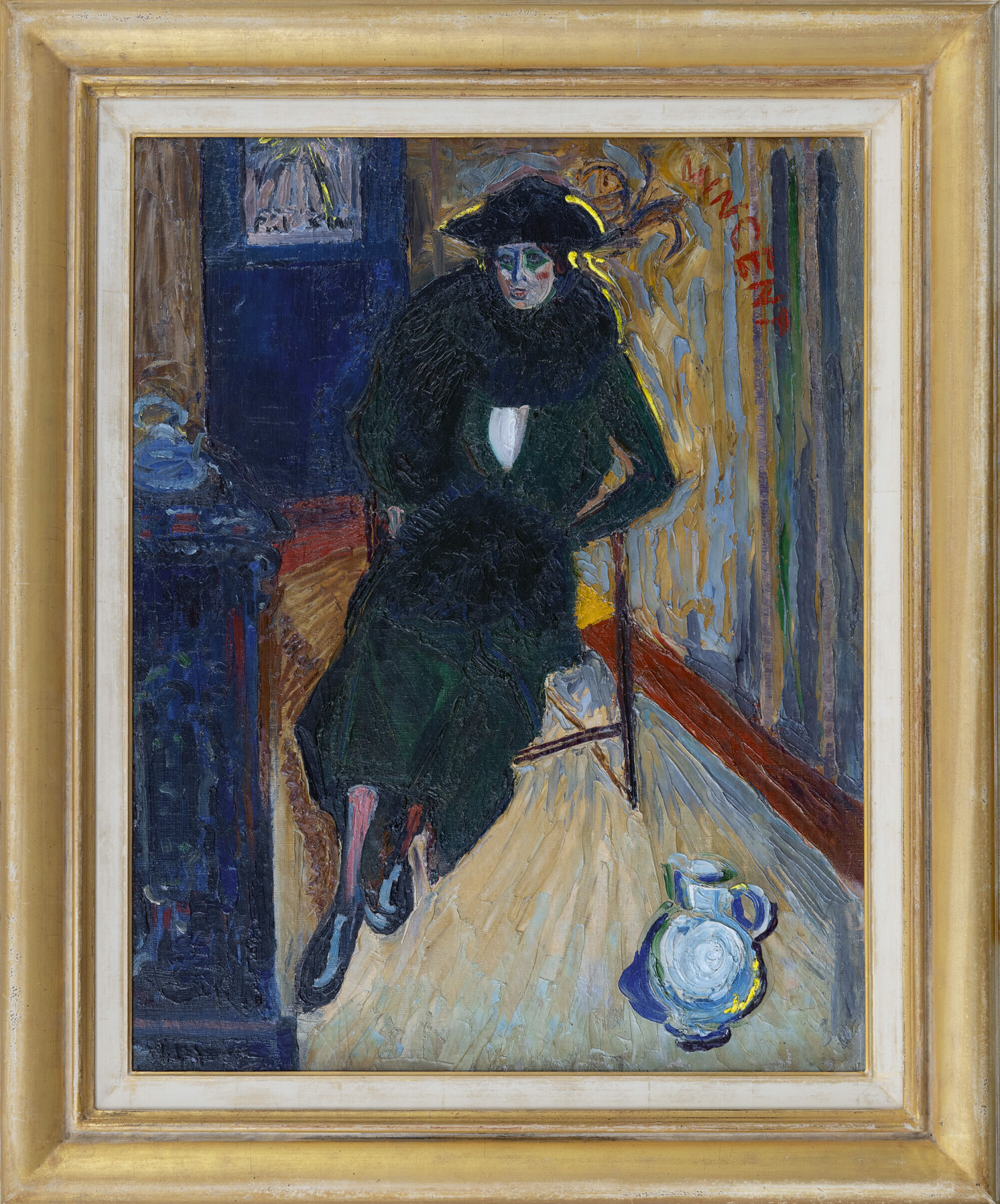 George Martens: Modieuze vrouw in stoel 'Ode aan Vincent van Gogh' (in lijst)