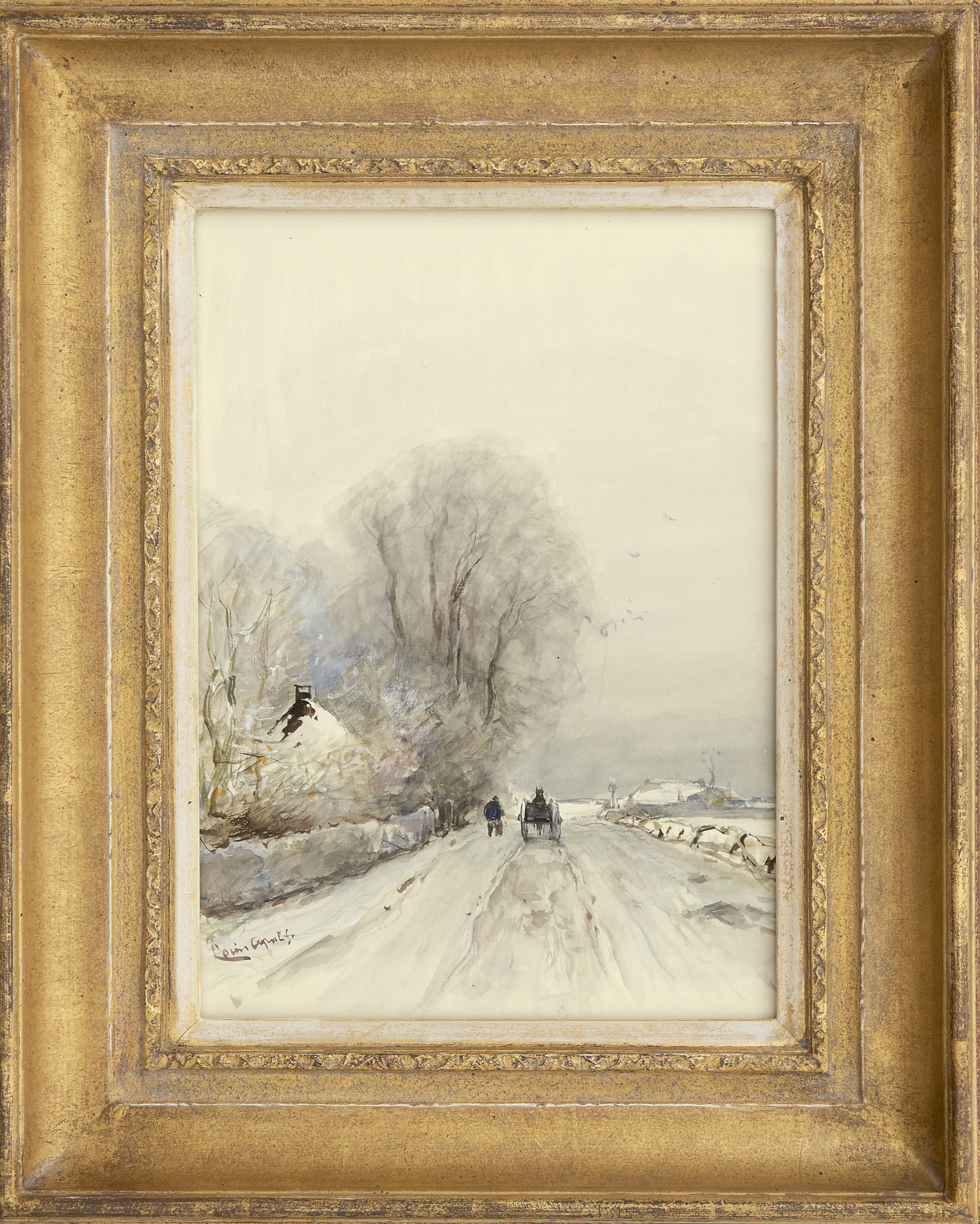 Louis Apol: Winters landweg met paard en wagen (in lijst)