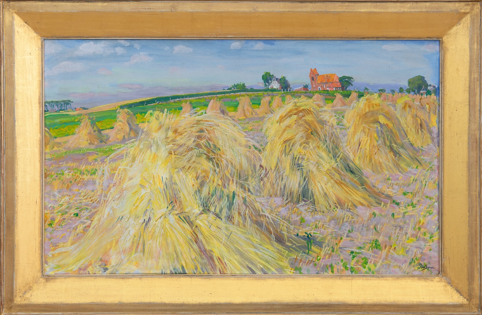 Johan Dijkstra: Zonnig korenveld bij Oostum (in lijst)