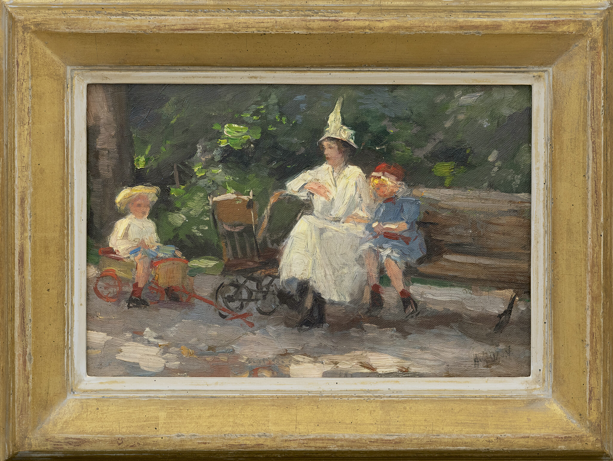 August Willem van Voorden: Zonnige dag in het park (in lijst)