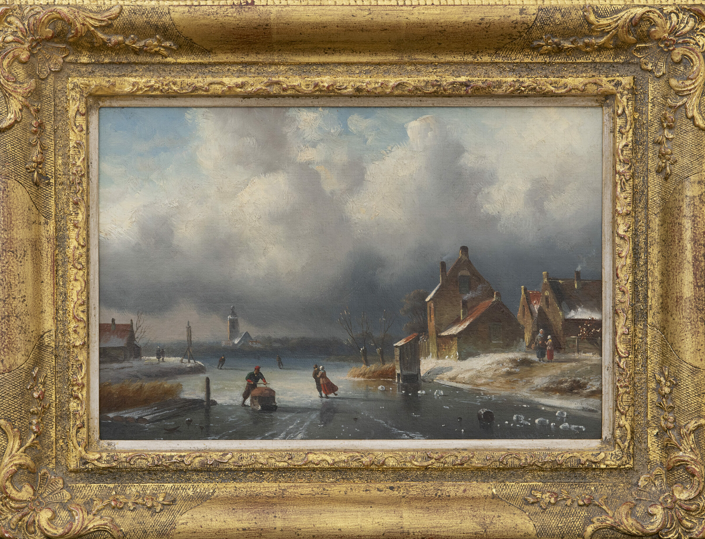 Charles Leickert: Schaatsplezier op een winterse dag (in lijst)