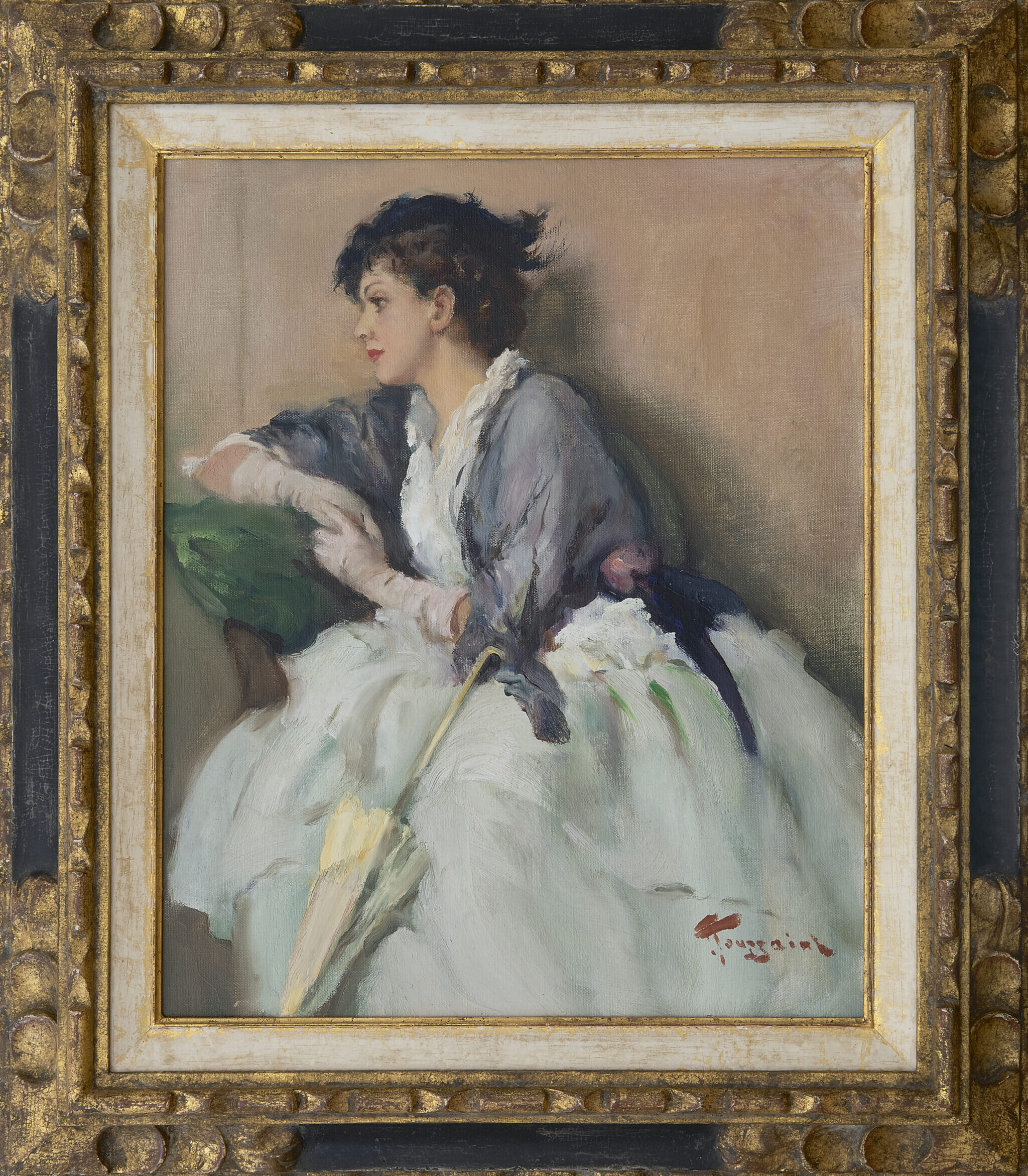 Fernand Toussaint: Jonge vrouw in witte jurk (in lijst)
