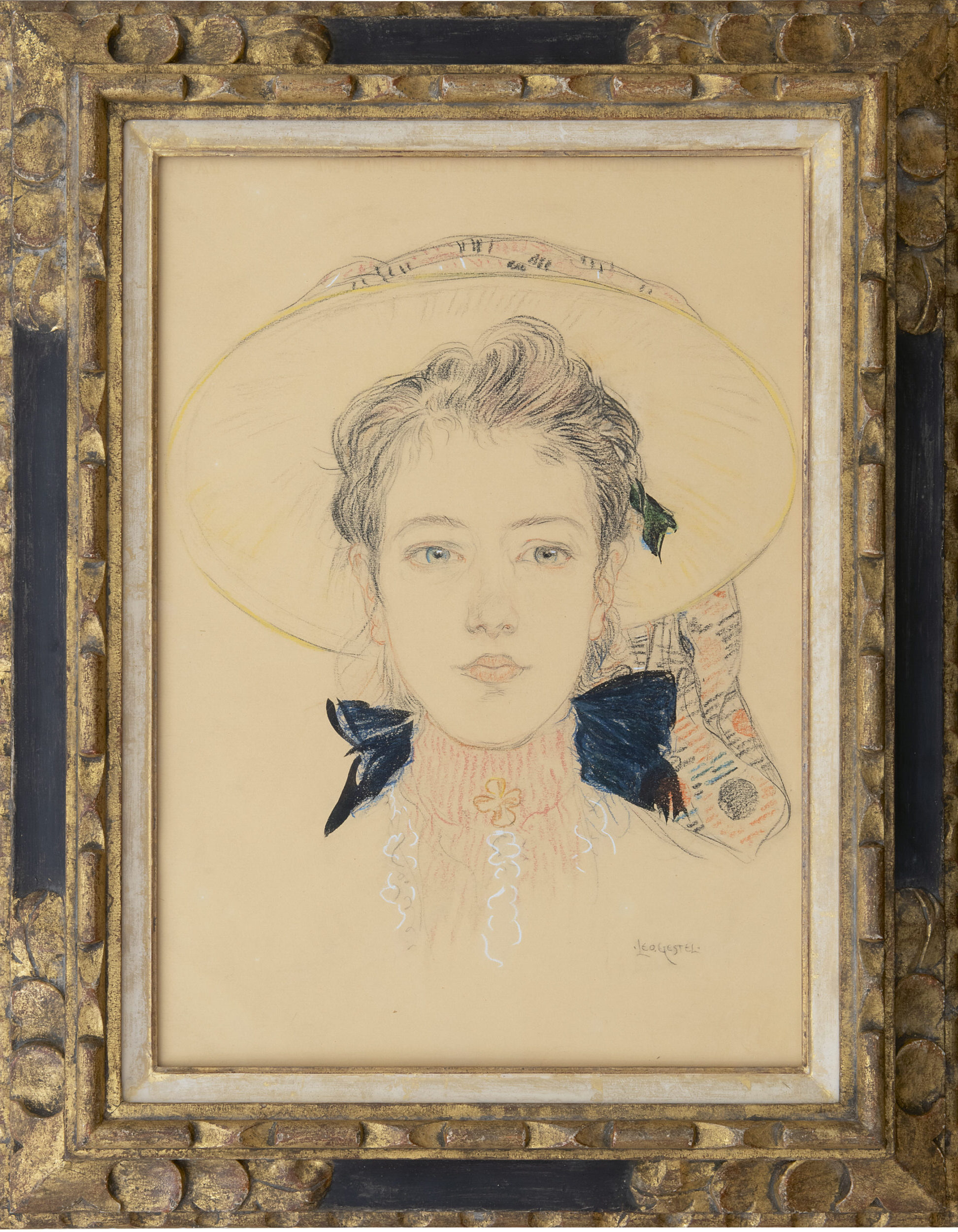 Leo Gestel: Jonge vrouw met hoed (in lijst)