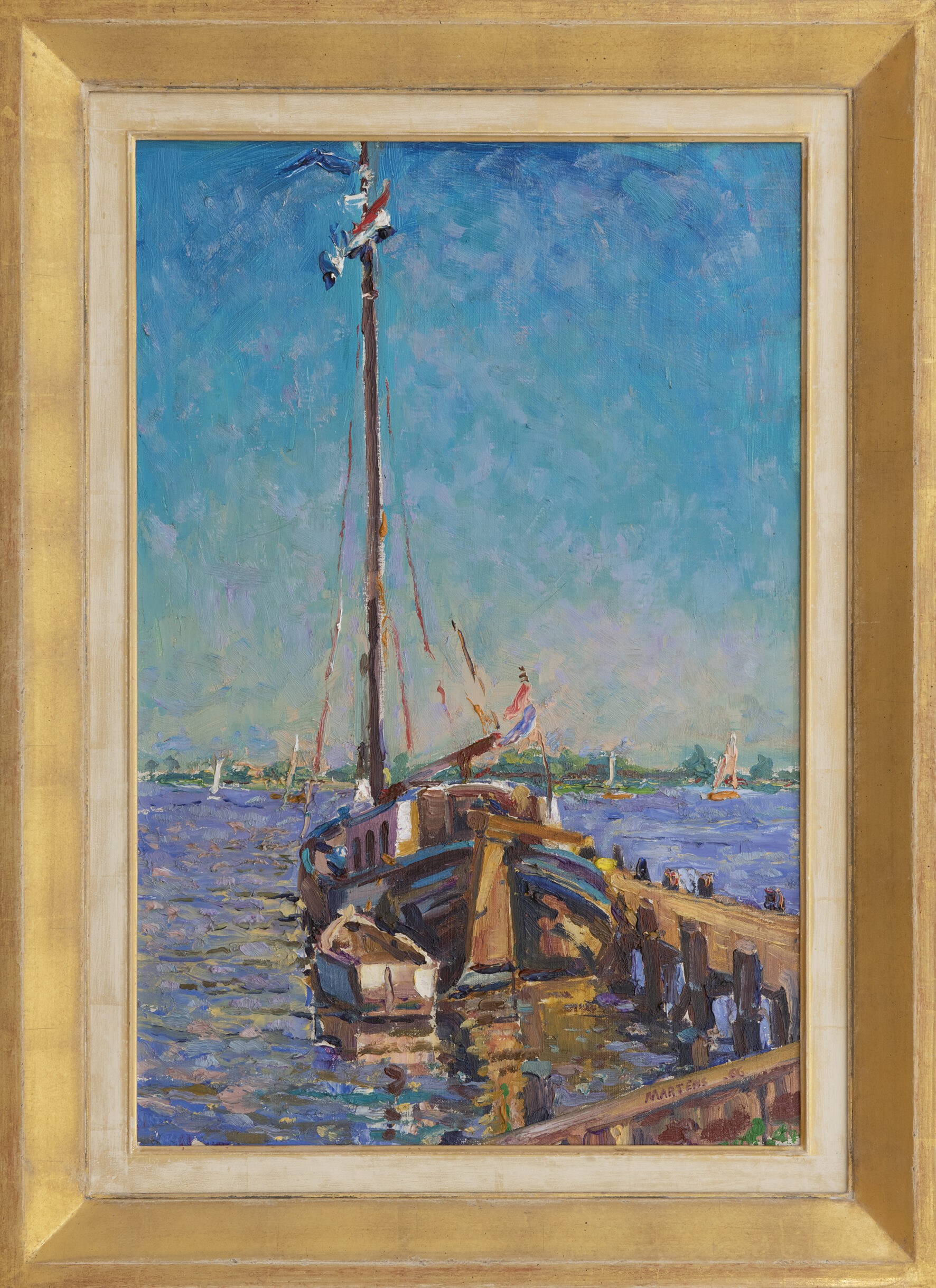 George Martens: Aangemeerde zeilboot (in lijst)