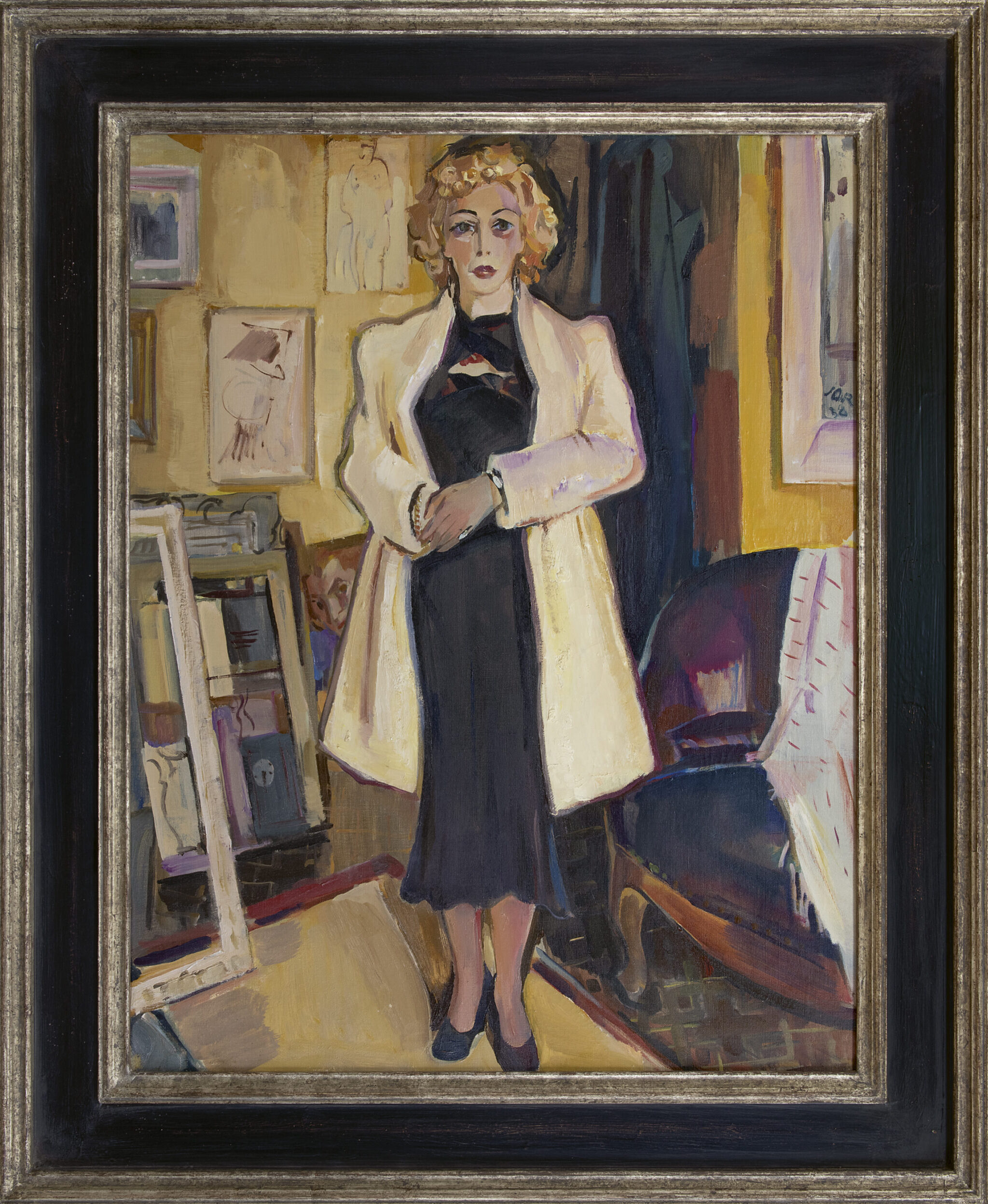 Jan Jordens: Staande vrouw in het atelier van de kunstenaar (in lijst)