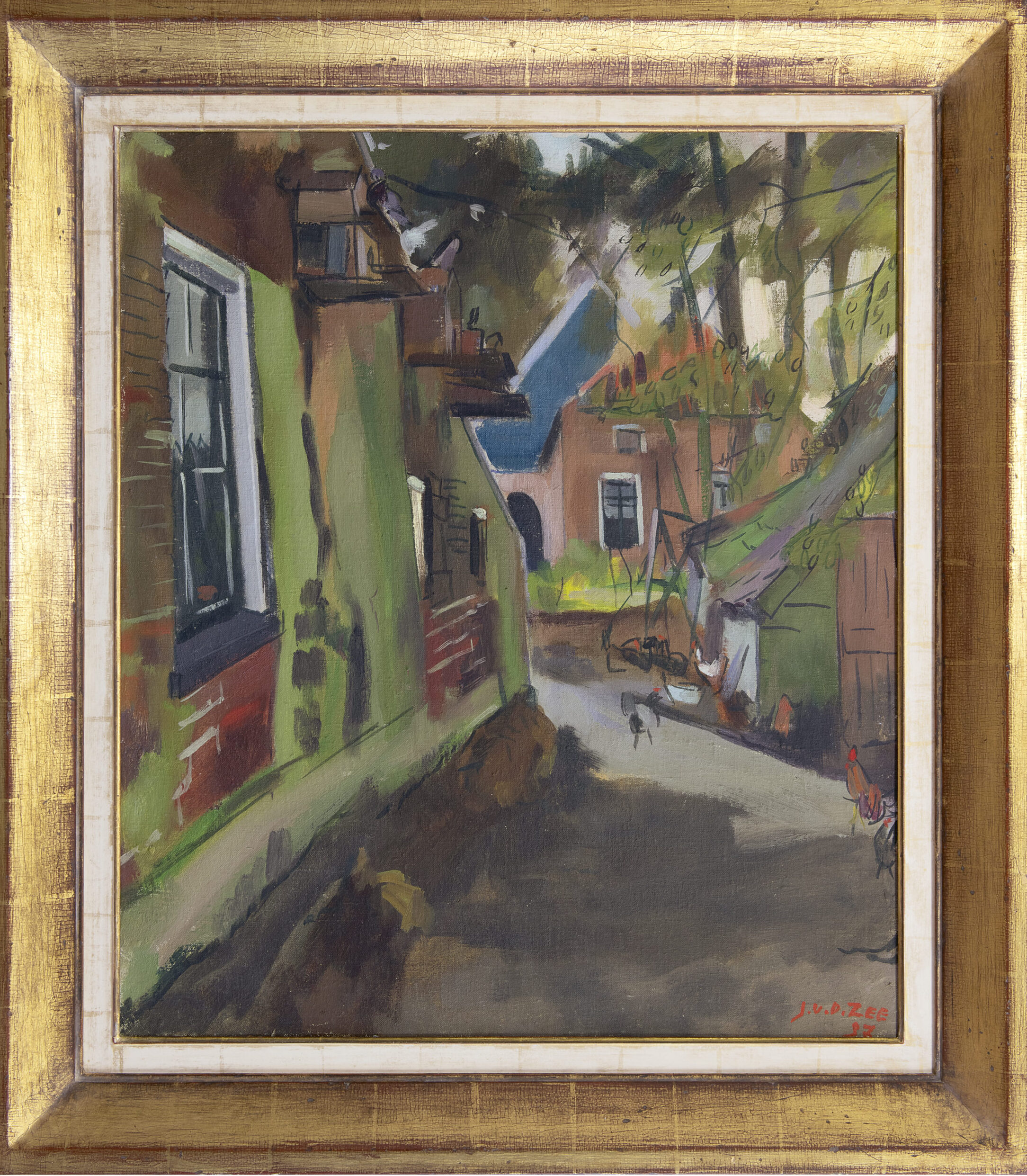 Jan van der Zee: Dorpsstraatje (in lijst)