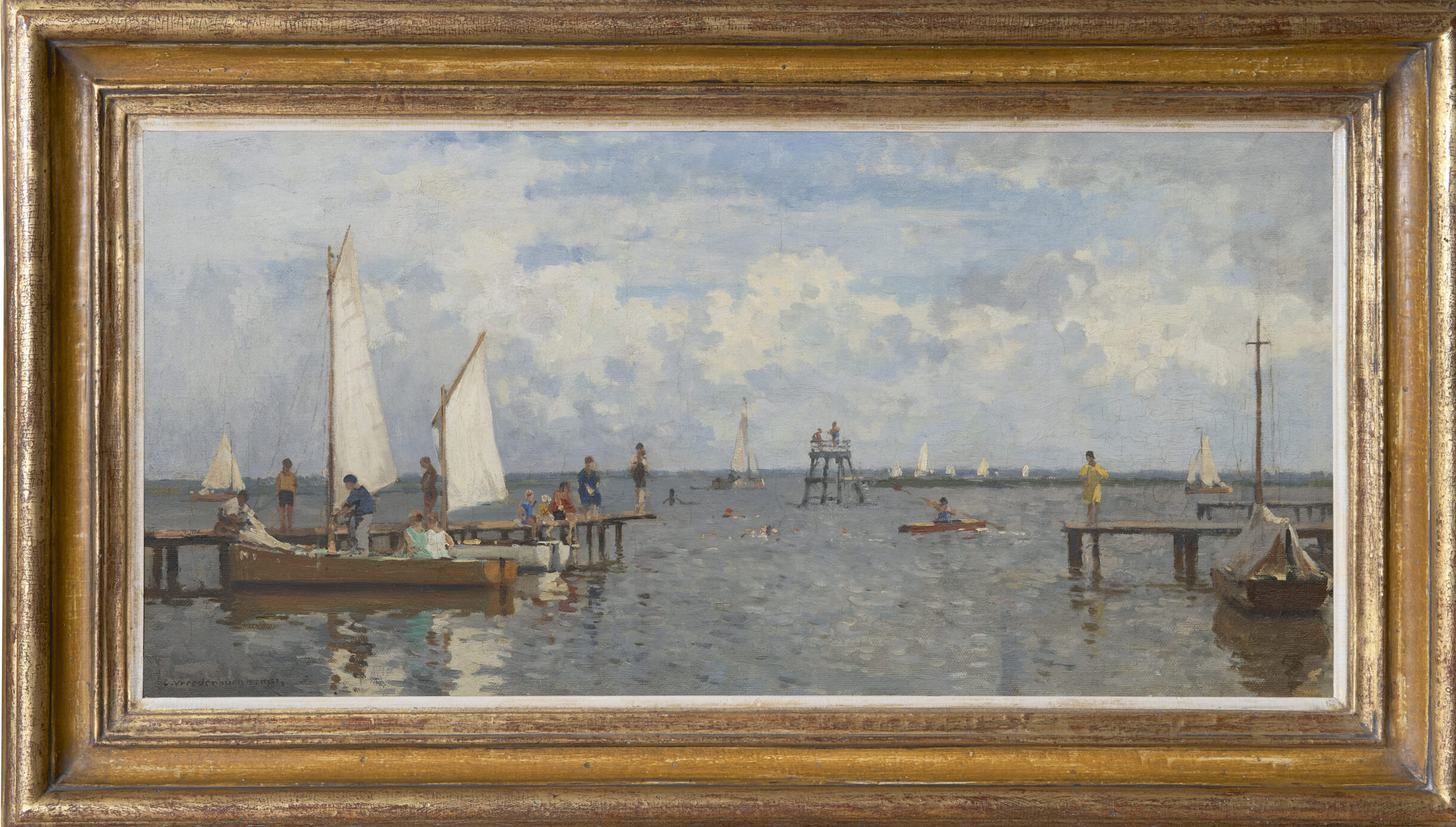 Cornelis Vreedenburgh: Zeilvertier op de Loosdrechtse Plassen (in lijst)