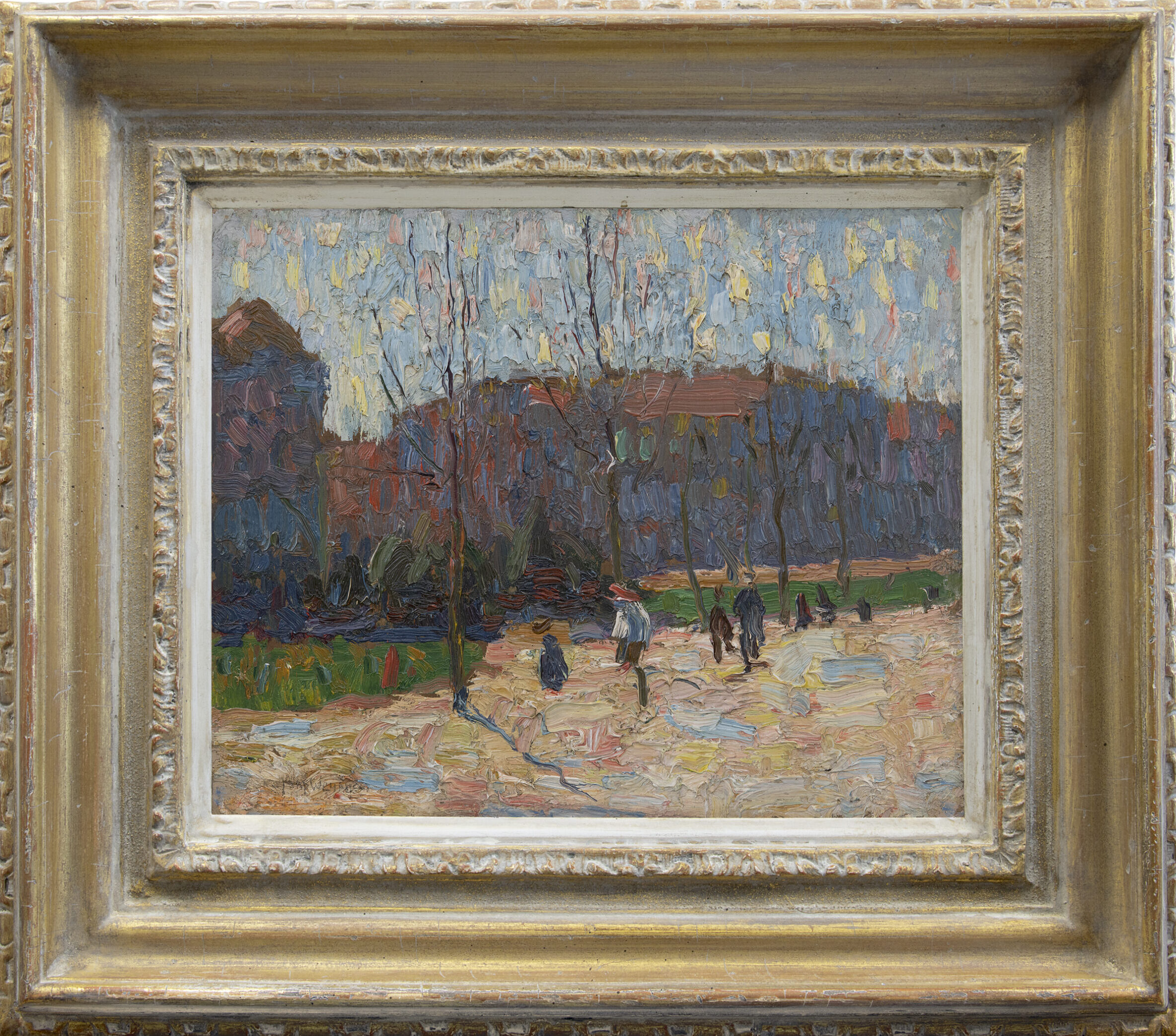 Jaap Weyand: Wandelen door het stadspark (vermoedelijk Amsterdam) (in lijst)