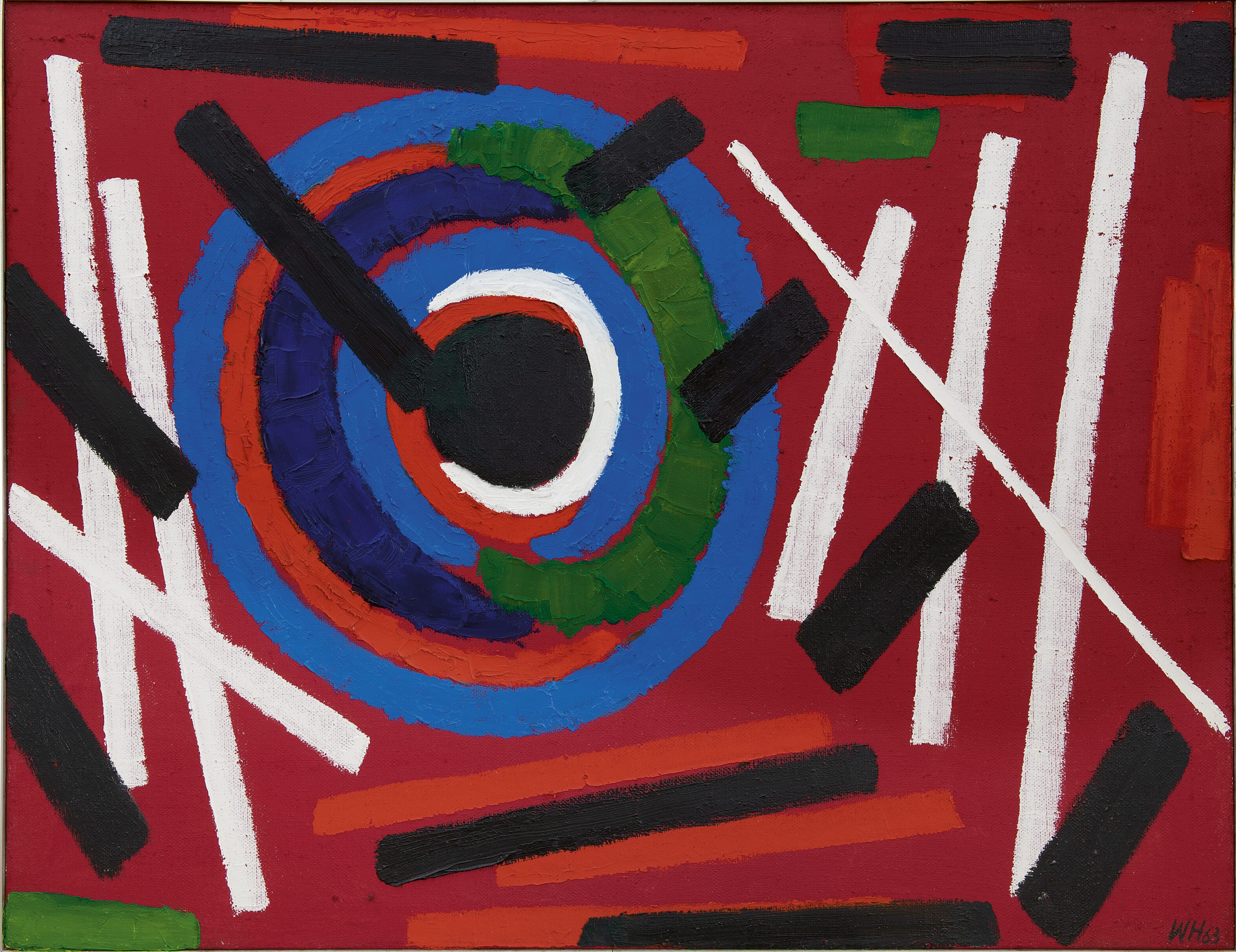 Willem Hussem: Abstract rood (in lijst)
