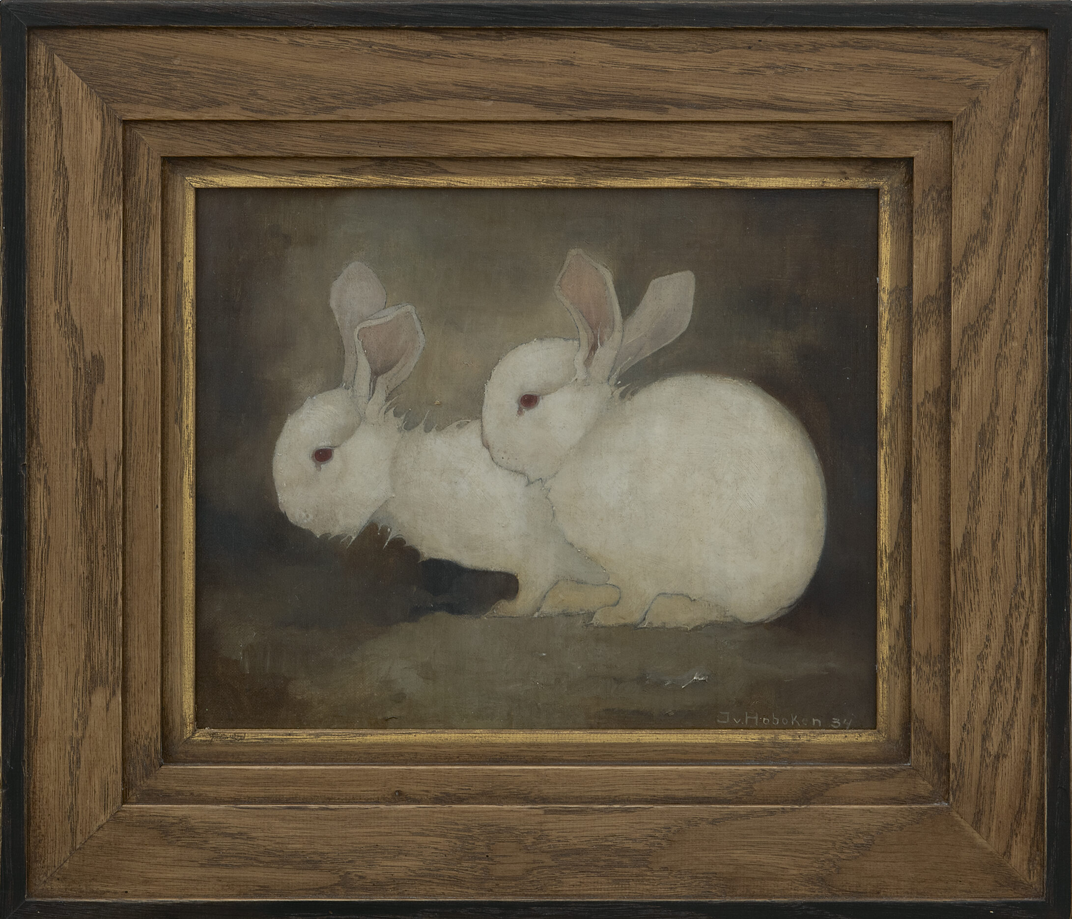 Jemmy van Hoboken: Twee witte konijntjes (in lijst)