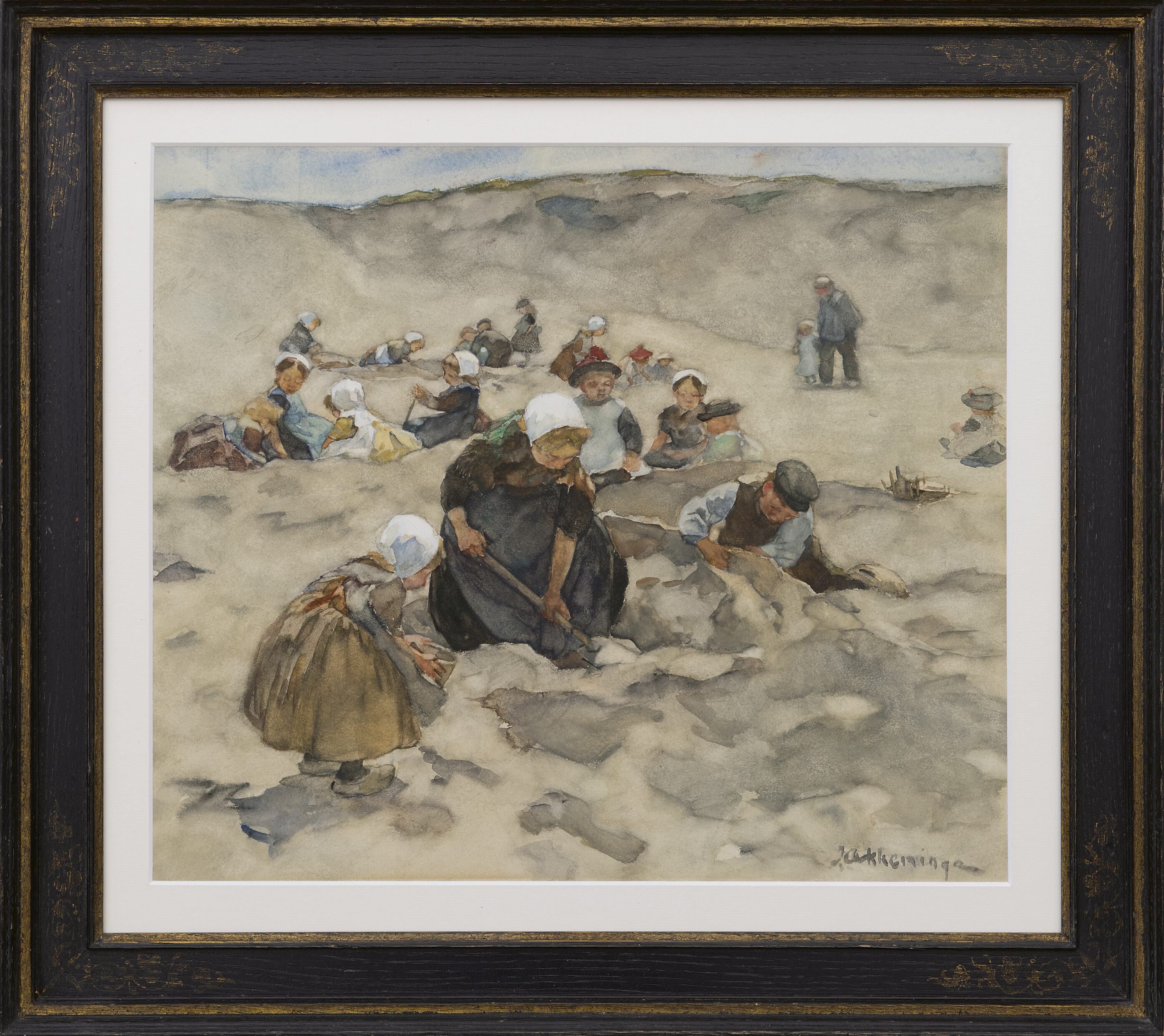 Johannes Evert Hendrik Akkeringa: Strandgezicht met spelende kinderen (in lijst)