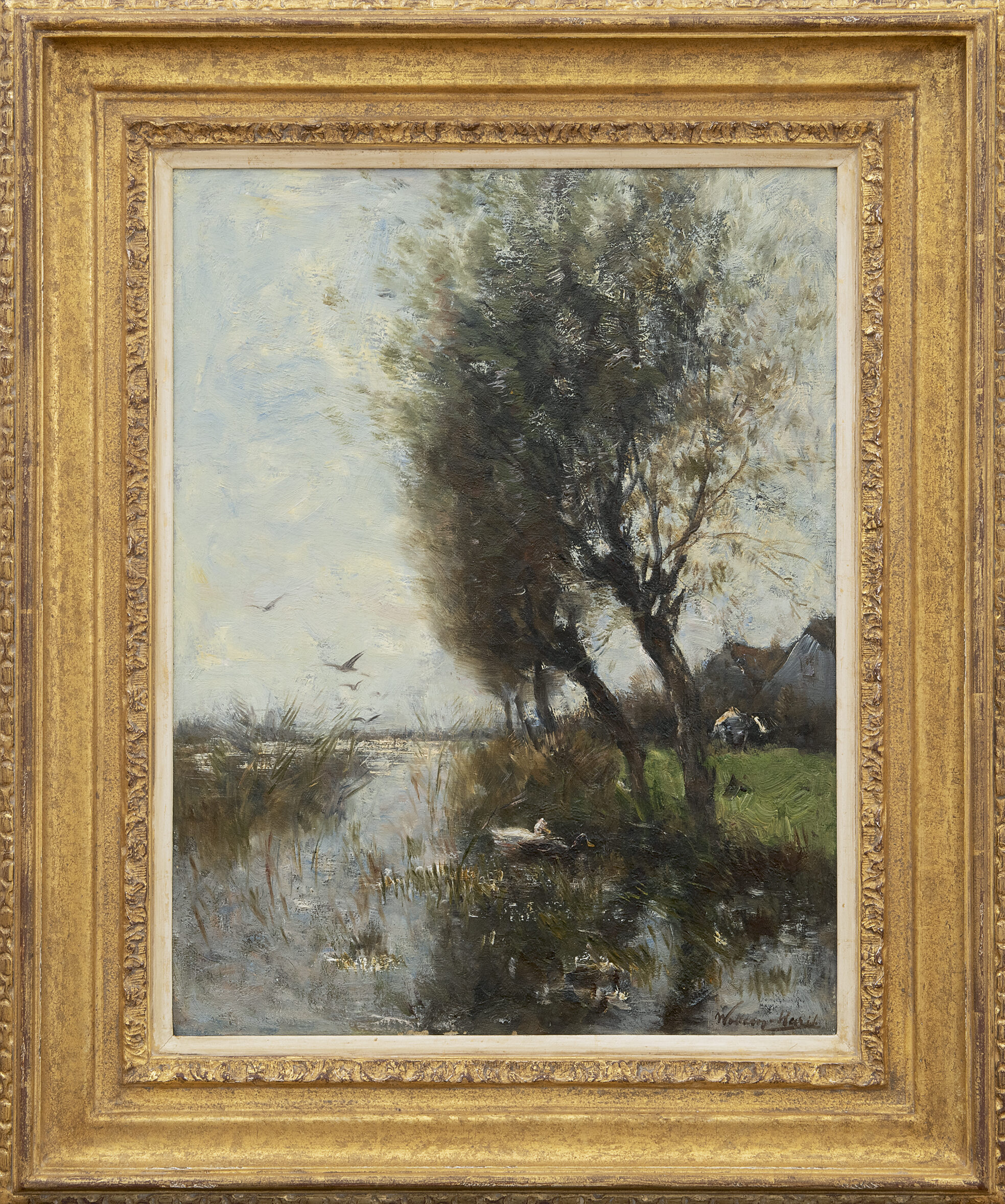 Willem Maris: Polderlandschap met eenden (in lijst)