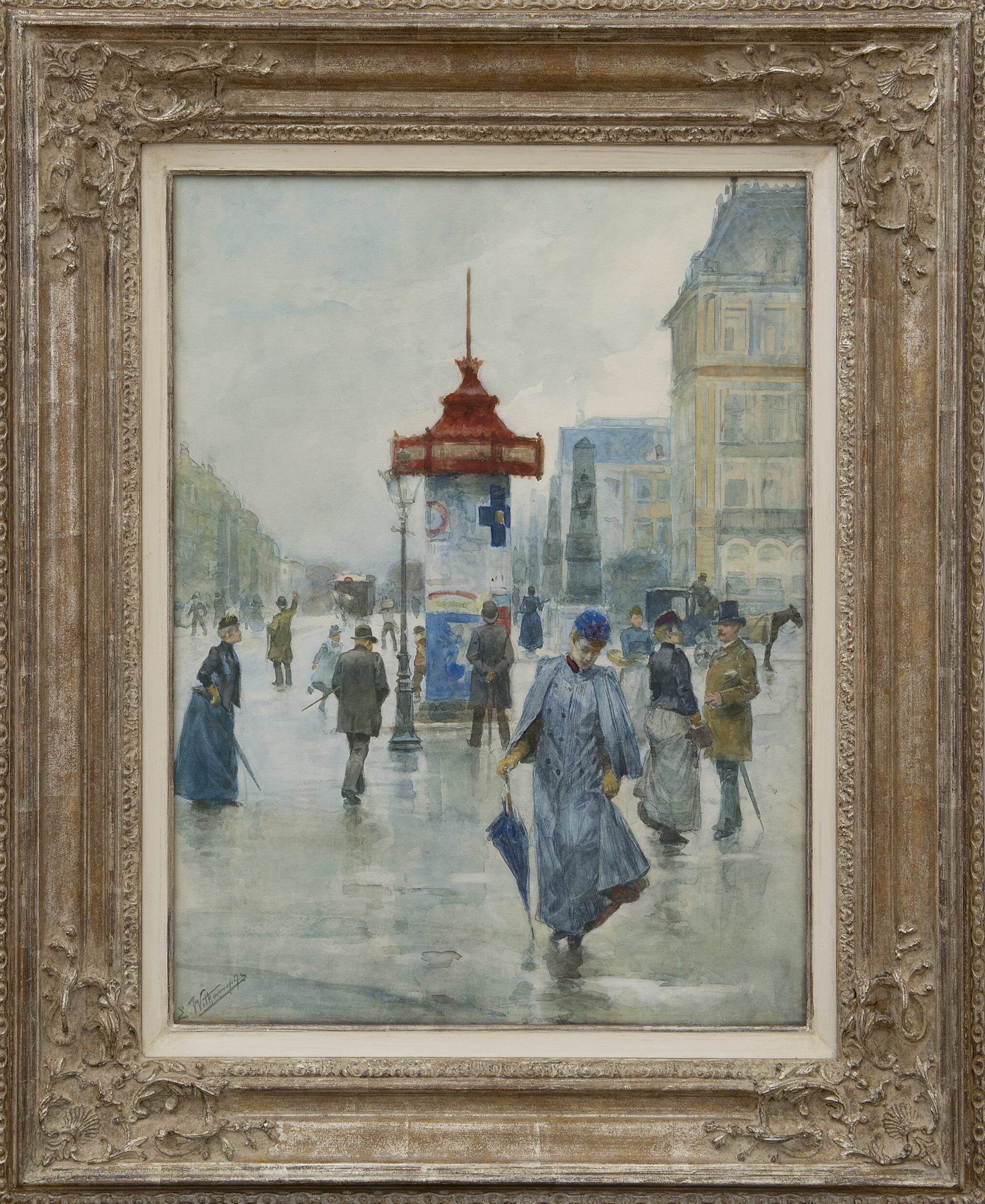 Ernst Witkamp: De Sarphatistraat in Amsterdam ter hoogte van de Hogesluisbrug met rechts het Amstelhotel (in lijst)