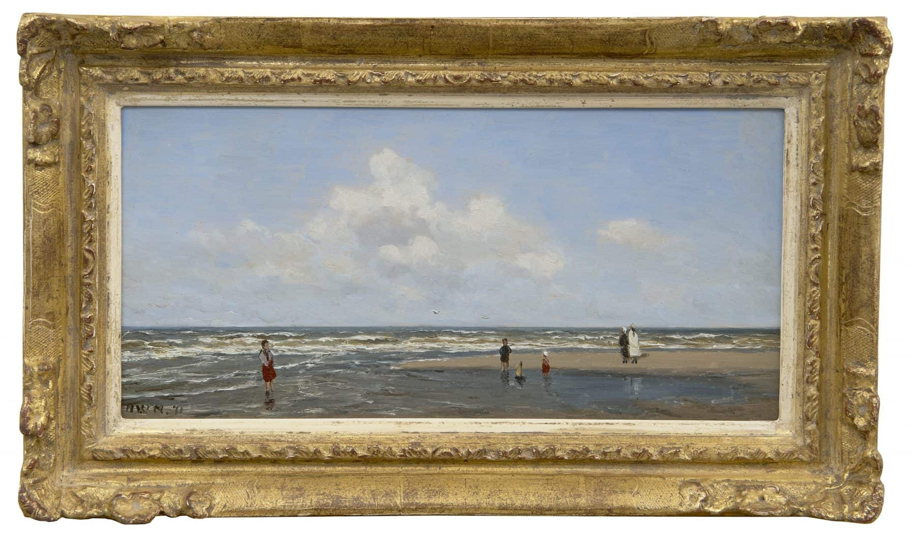 Hendrik Willem Mesdag: Strandgezicht met spelende kinderen (in lijst)