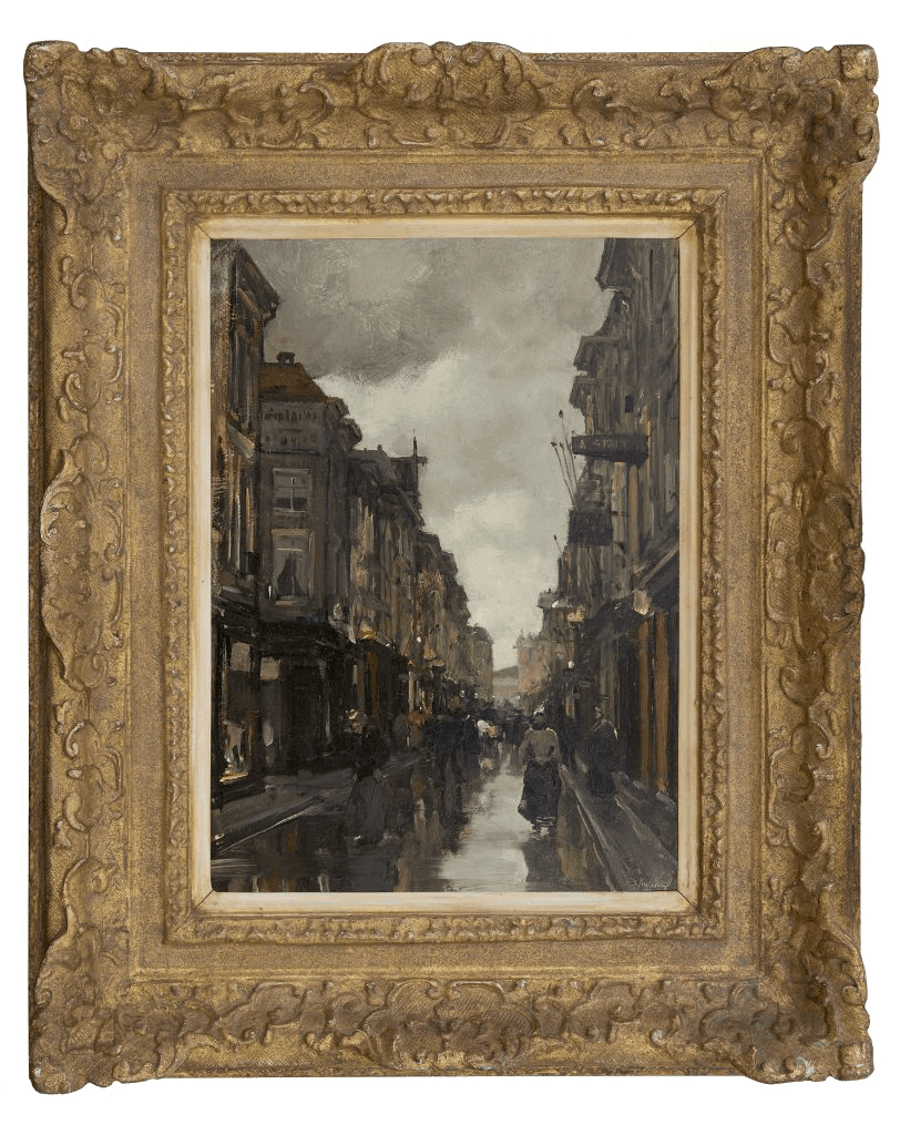 Floris Arntzenius: Figuren in de Spuistraat te Den Haag (in lijst)